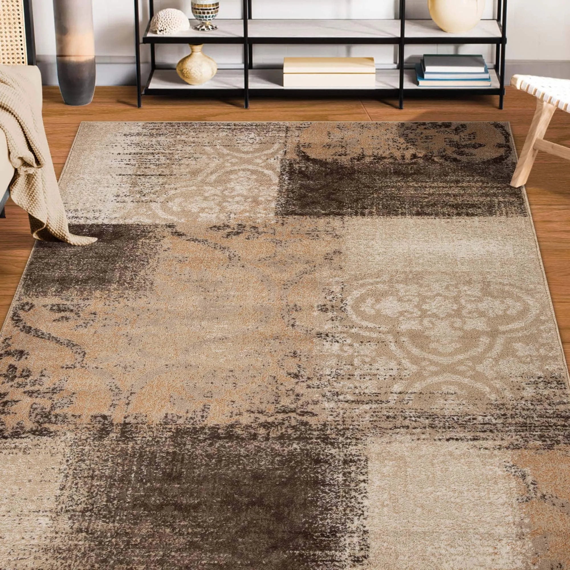 Superior Bristol Distressed Abstract Damask Indoor Runner or Area Rug