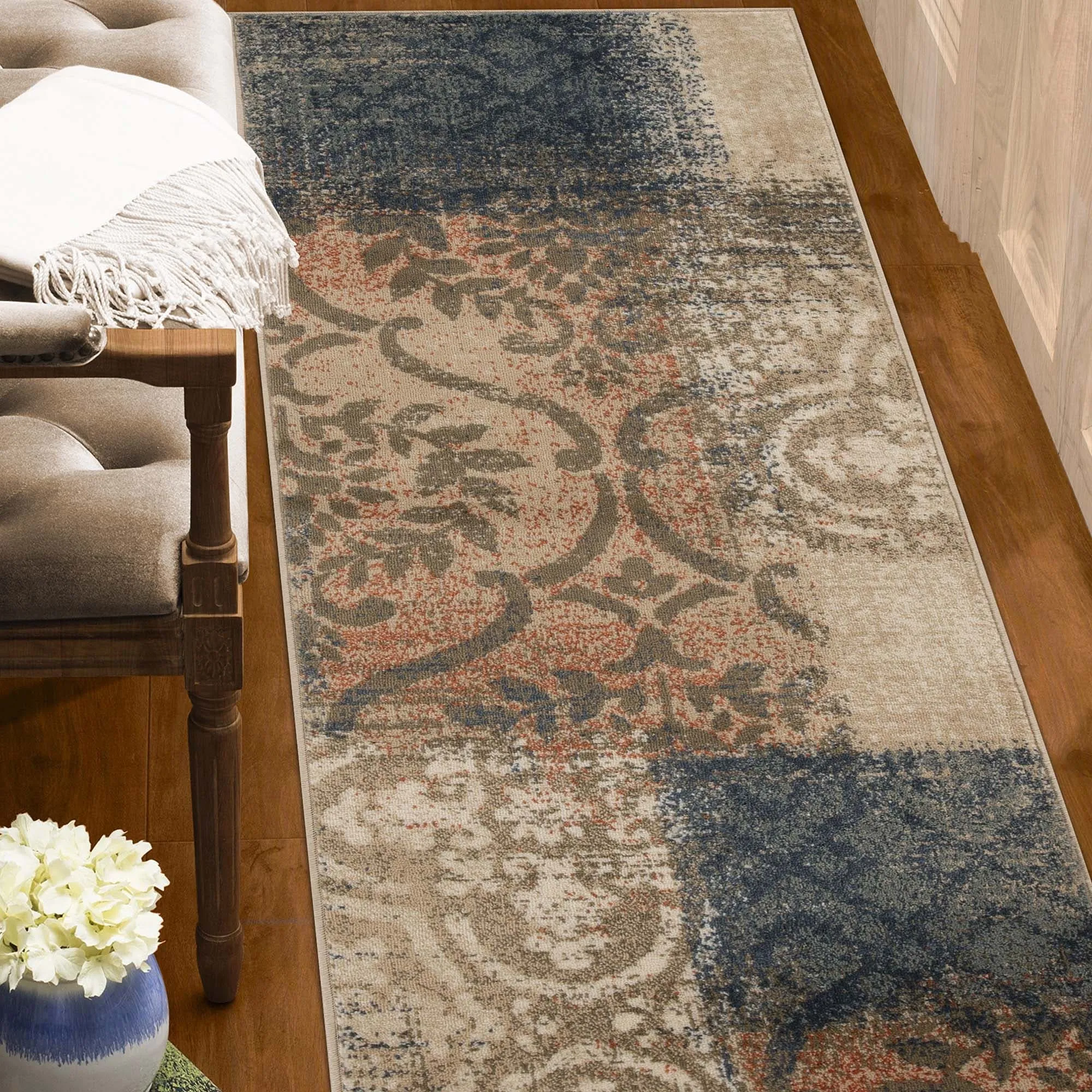 Superior Bristol Distressed Abstract Damask Indoor Runner or Area Rug