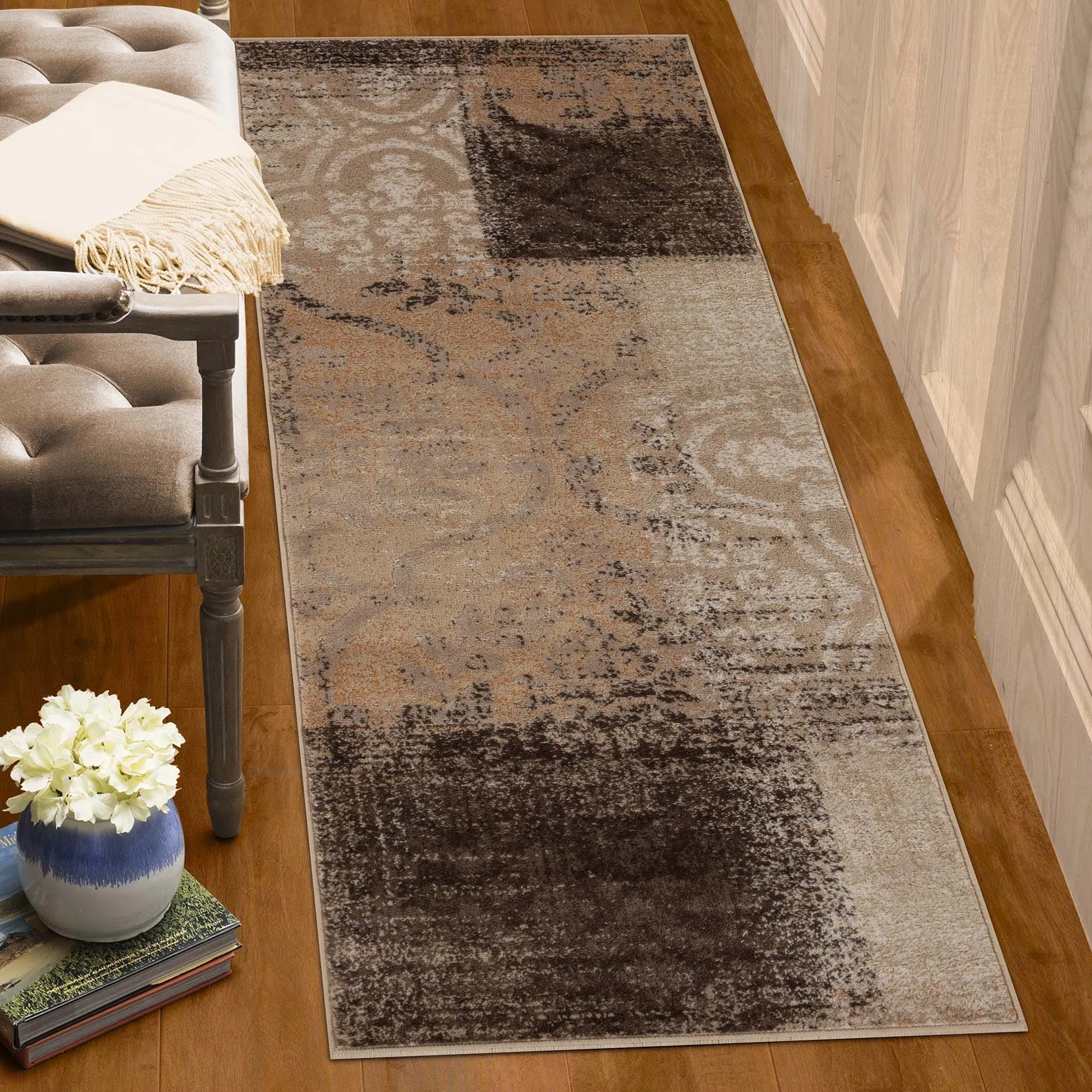 Superior Bristol Distressed Abstract Damask Indoor Runner or Area Rug