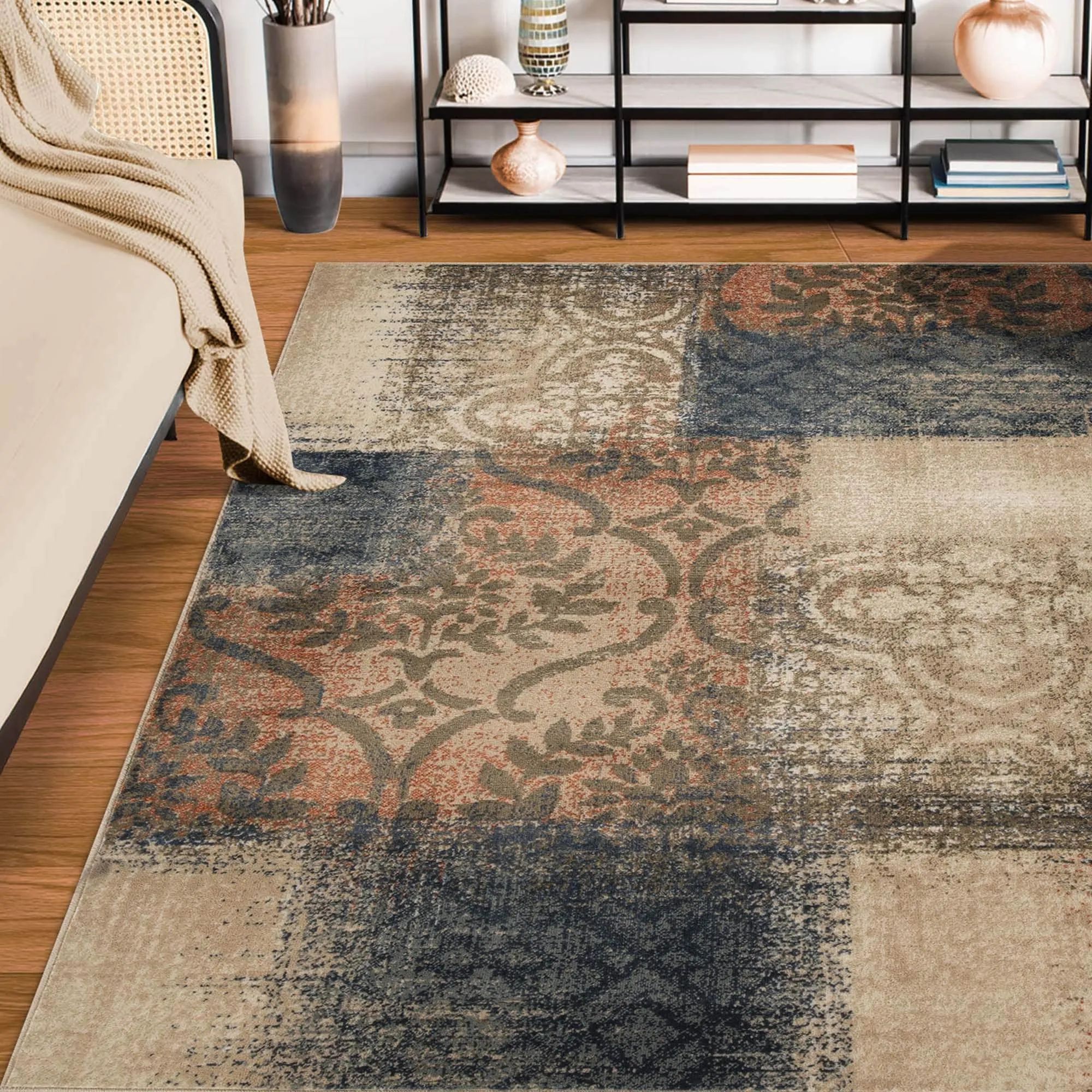 Superior Bristol Distressed Abstract Damask Indoor Runner or Area Rug