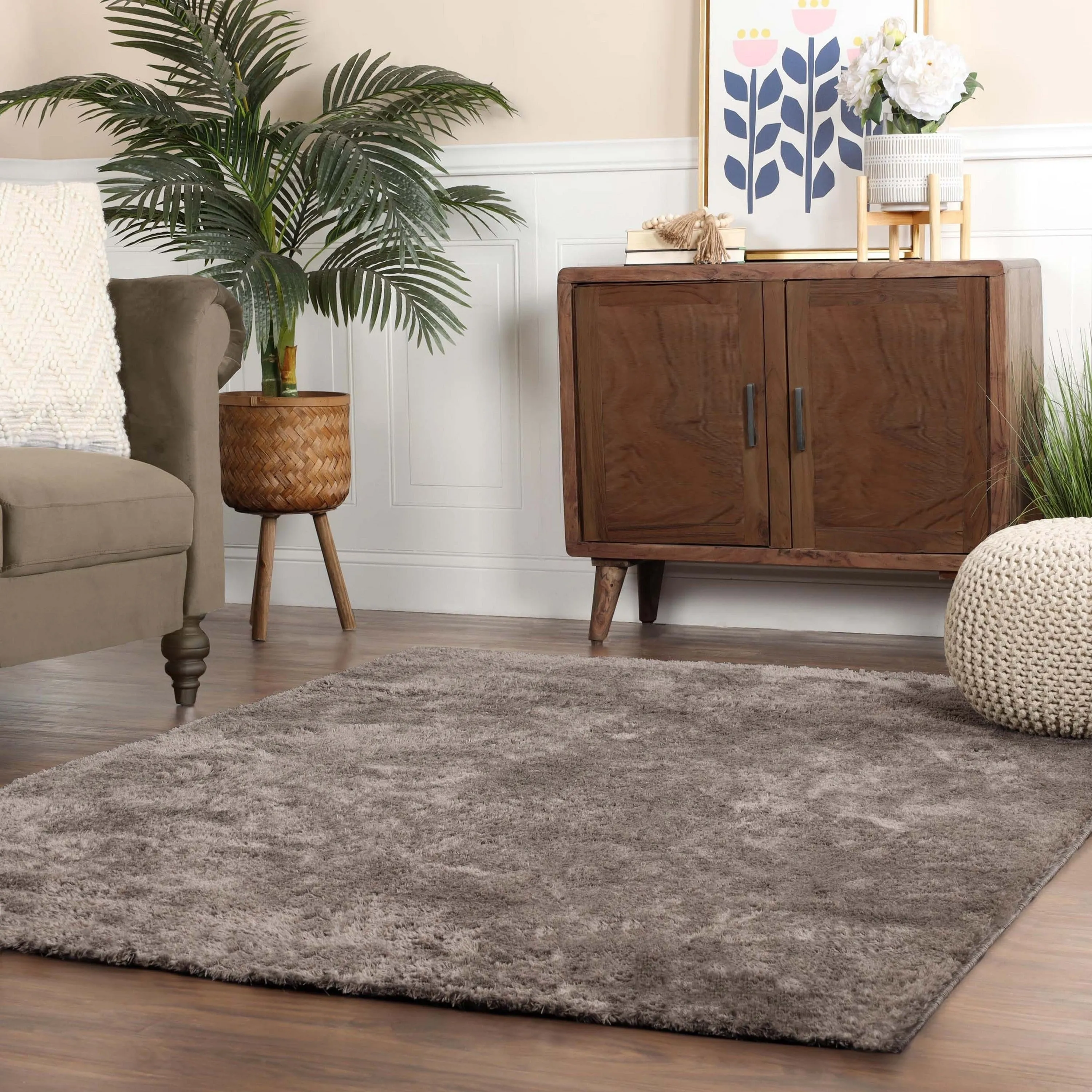 Superior California Shag Solid Plush Non-Slip Indoor Runner or Area Rug