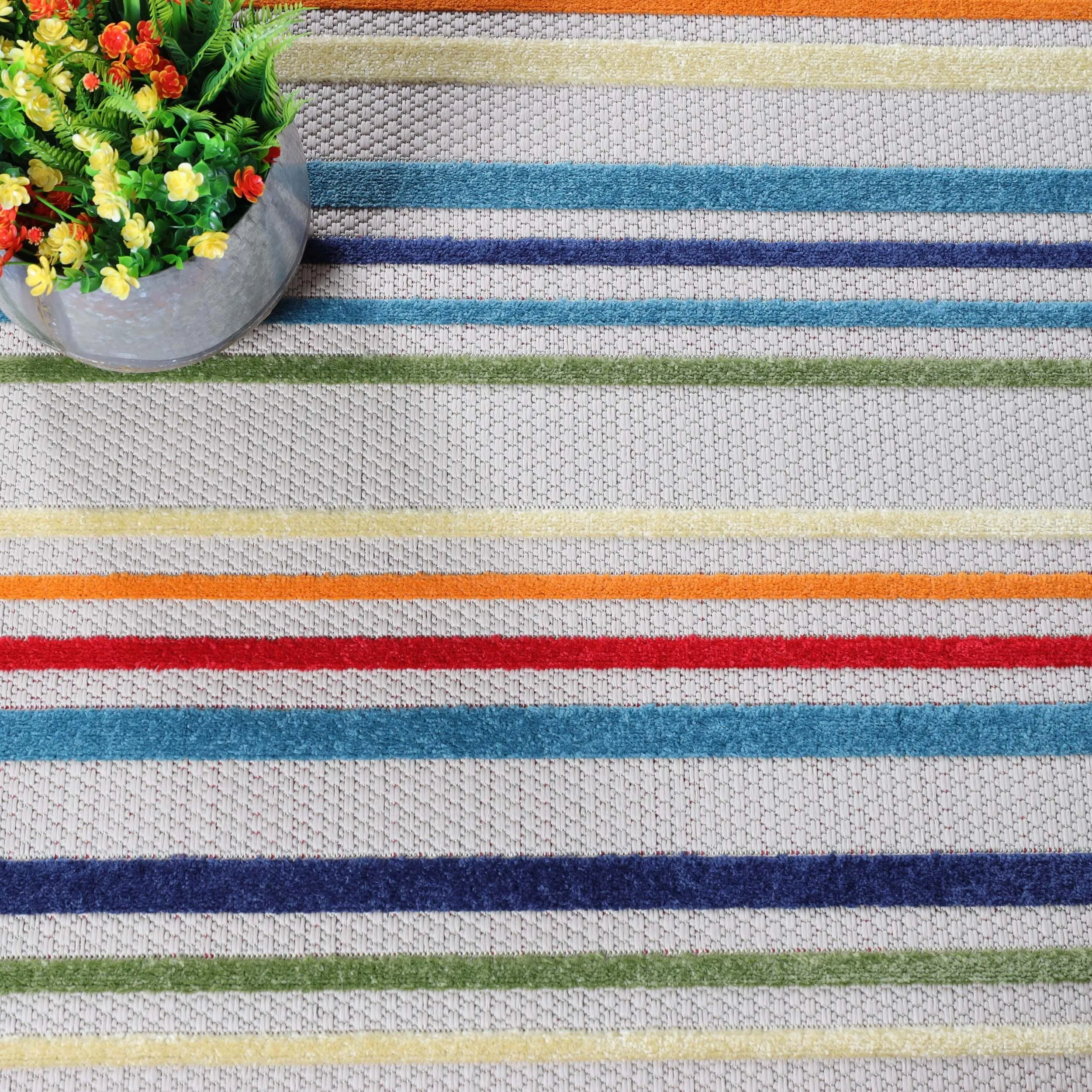 Superior Coastal Stripe Geometric Modern Indoor Outdoor Area Rug