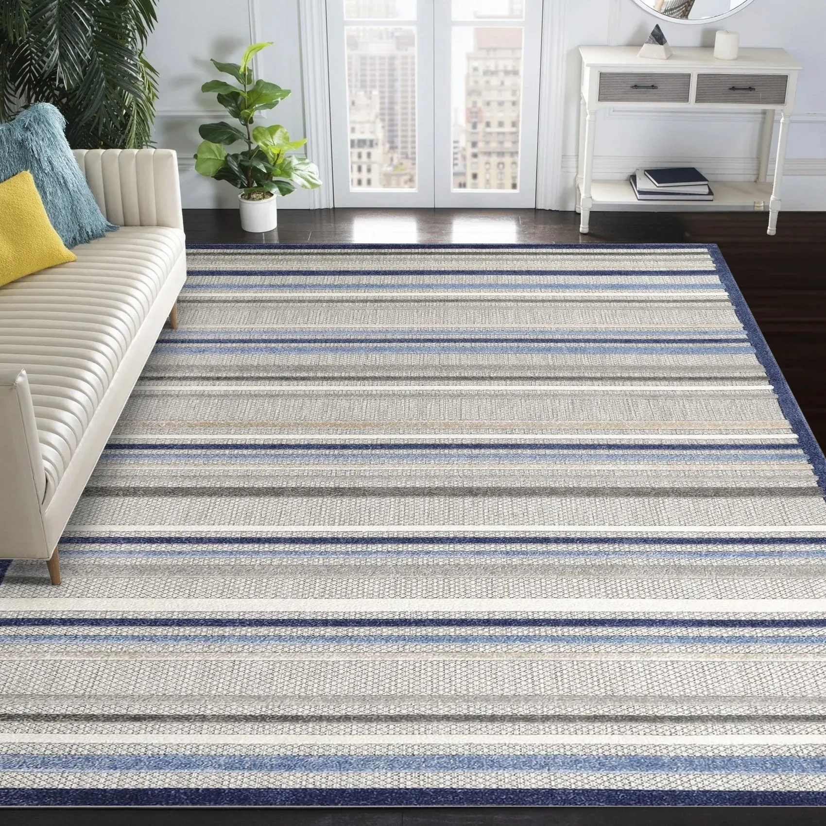 Superior Coastal Stripe Geometric Modern Indoor Outdoor Area Rug