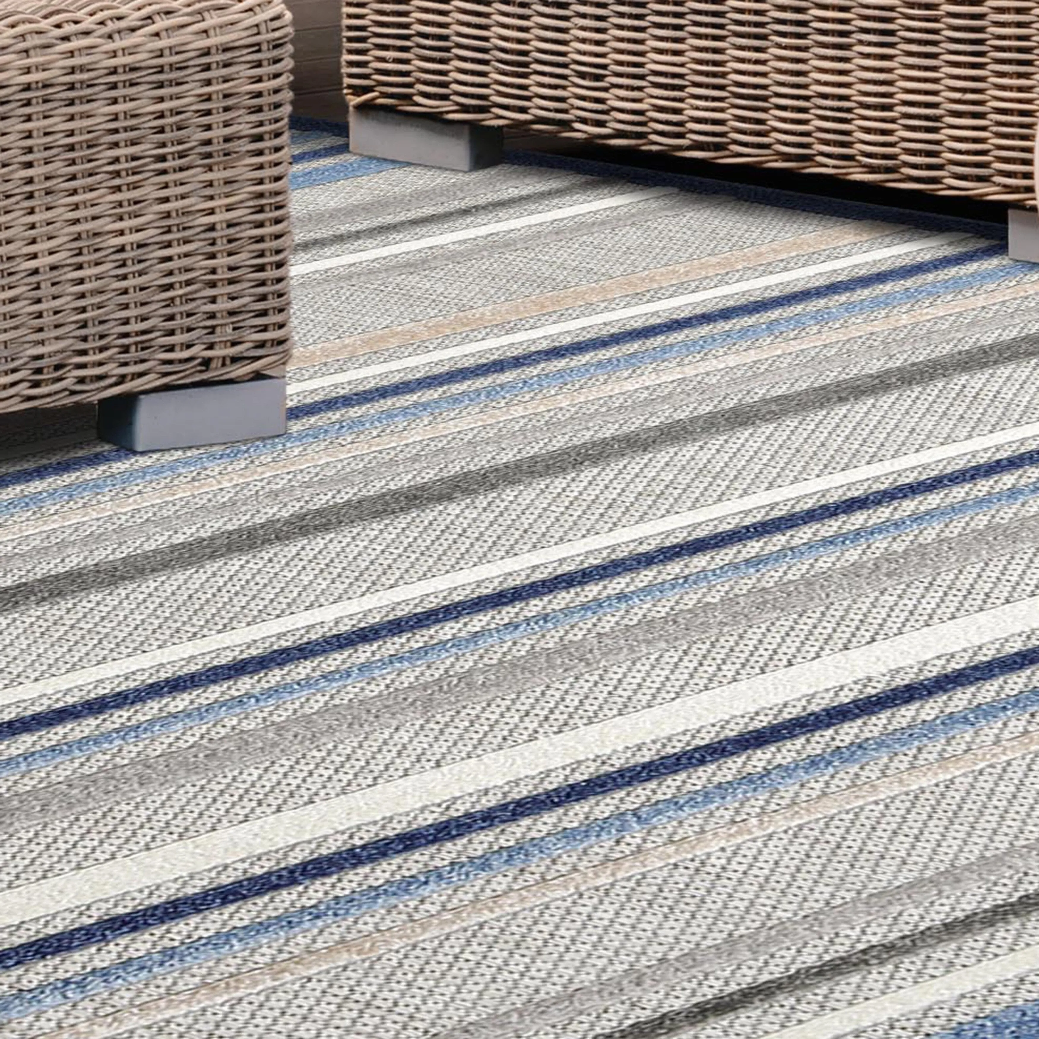 Superior Coastal Stripe Geometric Modern Indoor Outdoor Area Rug