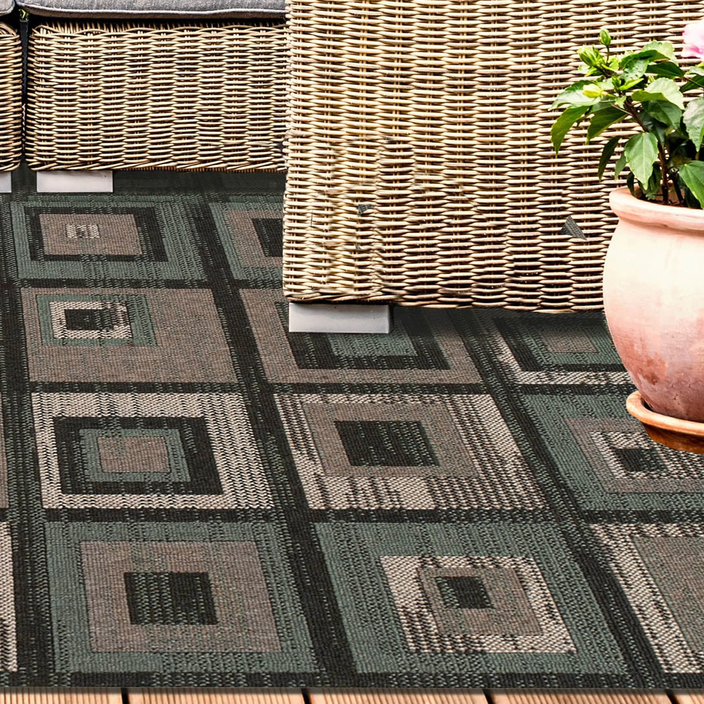 Superior Color Block Tile Geometric Indoor Outdoor Area Rug