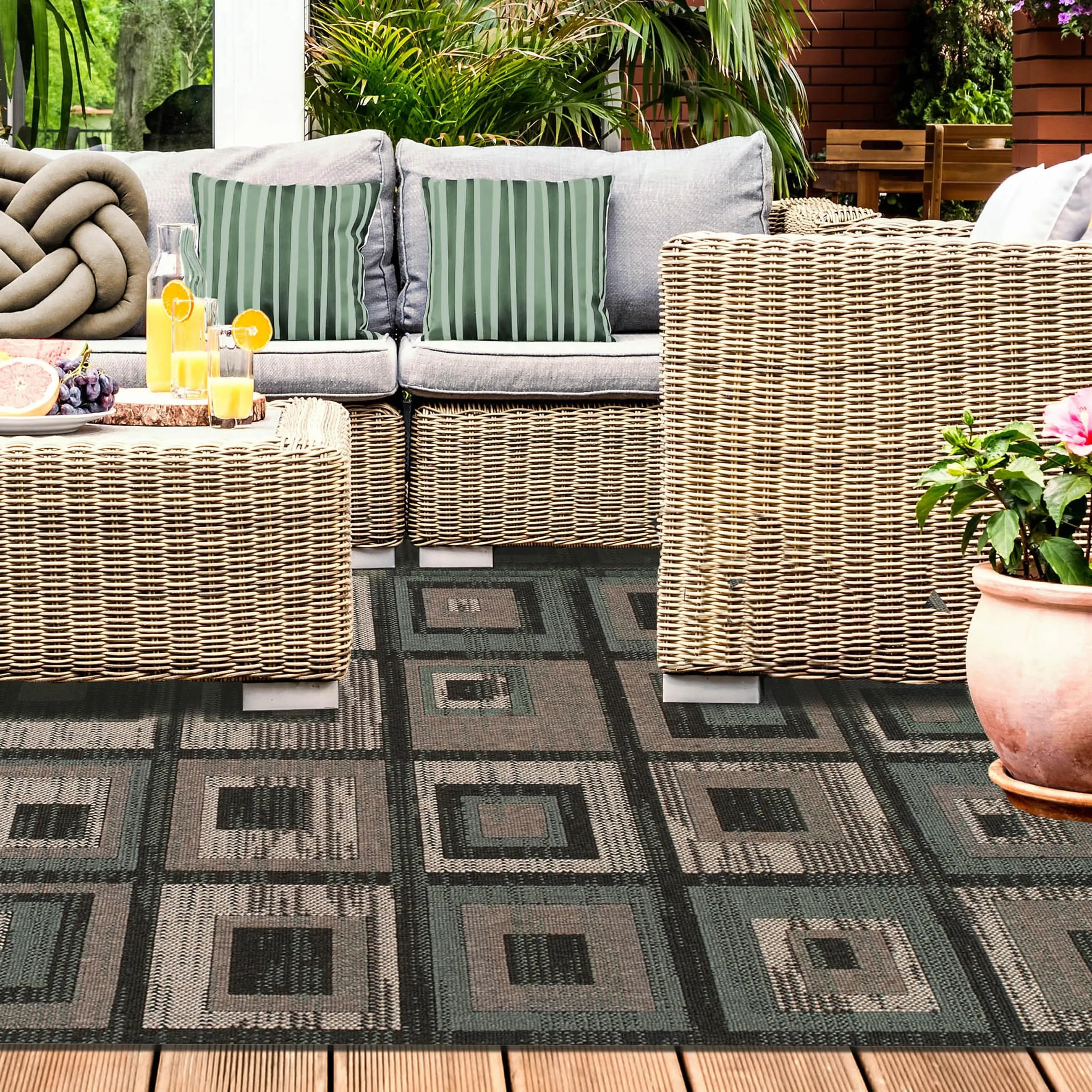 Superior Color Block Tile Geometric Indoor Outdoor Area Rug