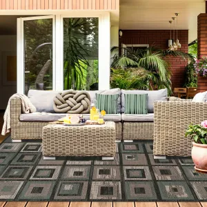 Superior Color Block Tile Geometric Indoor Outdoor Area Rug
