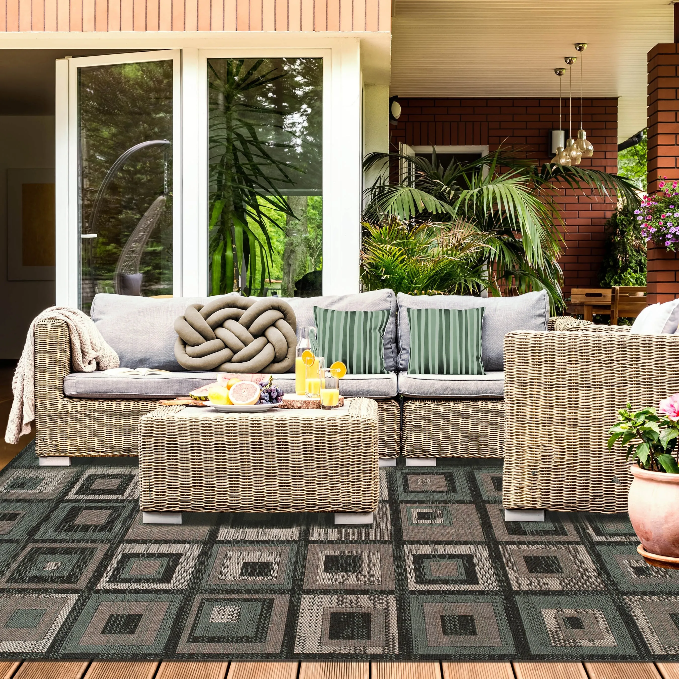 Superior Color Block Tile Geometric Indoor Outdoor Area Rug