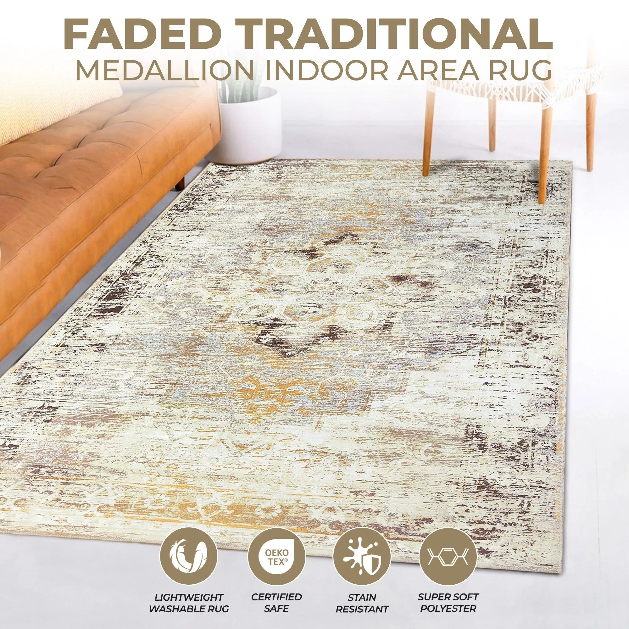 Superior Dove Rustic Machine Washable Indoor Area Rug or Runner