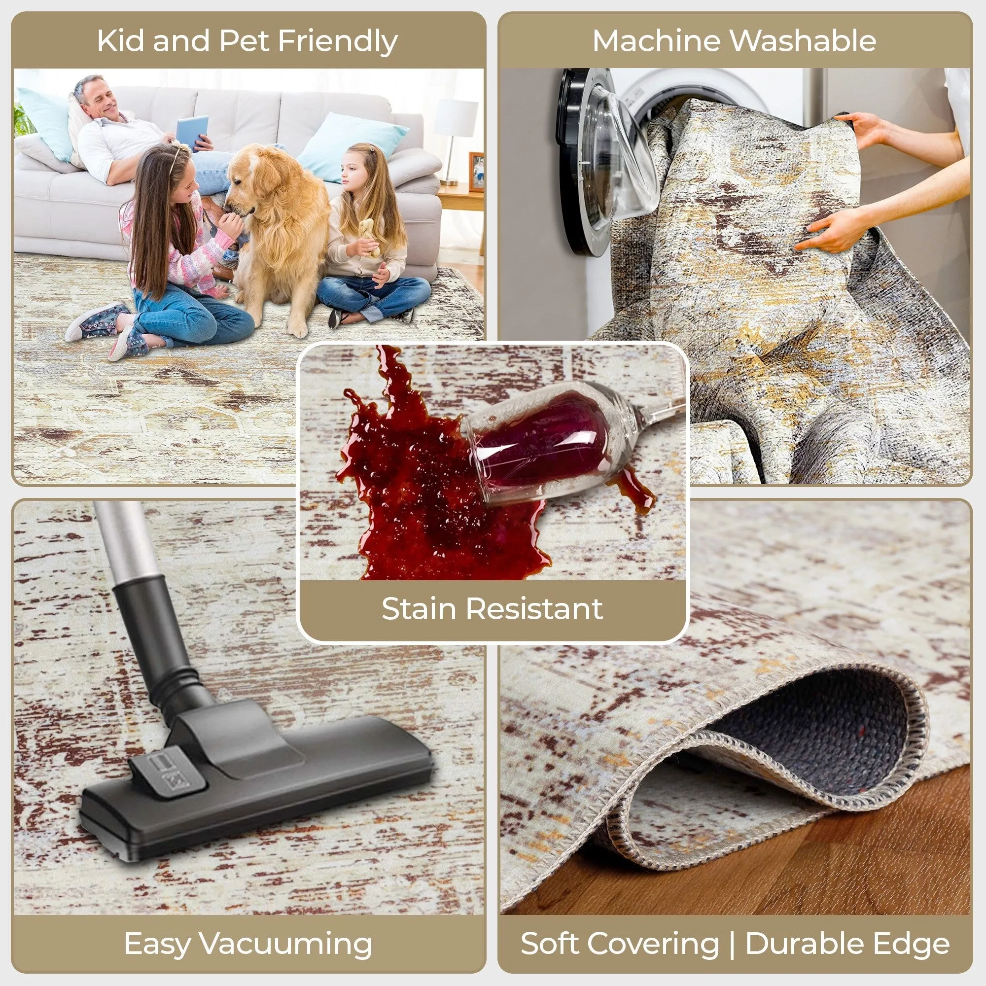 Superior Dove Rustic Machine Washable Indoor Area Rug or Runner