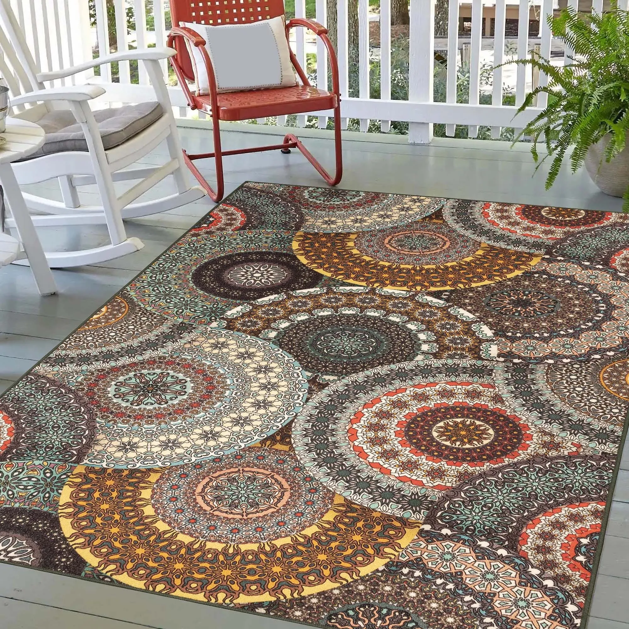 Superior Evaline Medallion Non-Slip Indoor Outdoor Area Rug