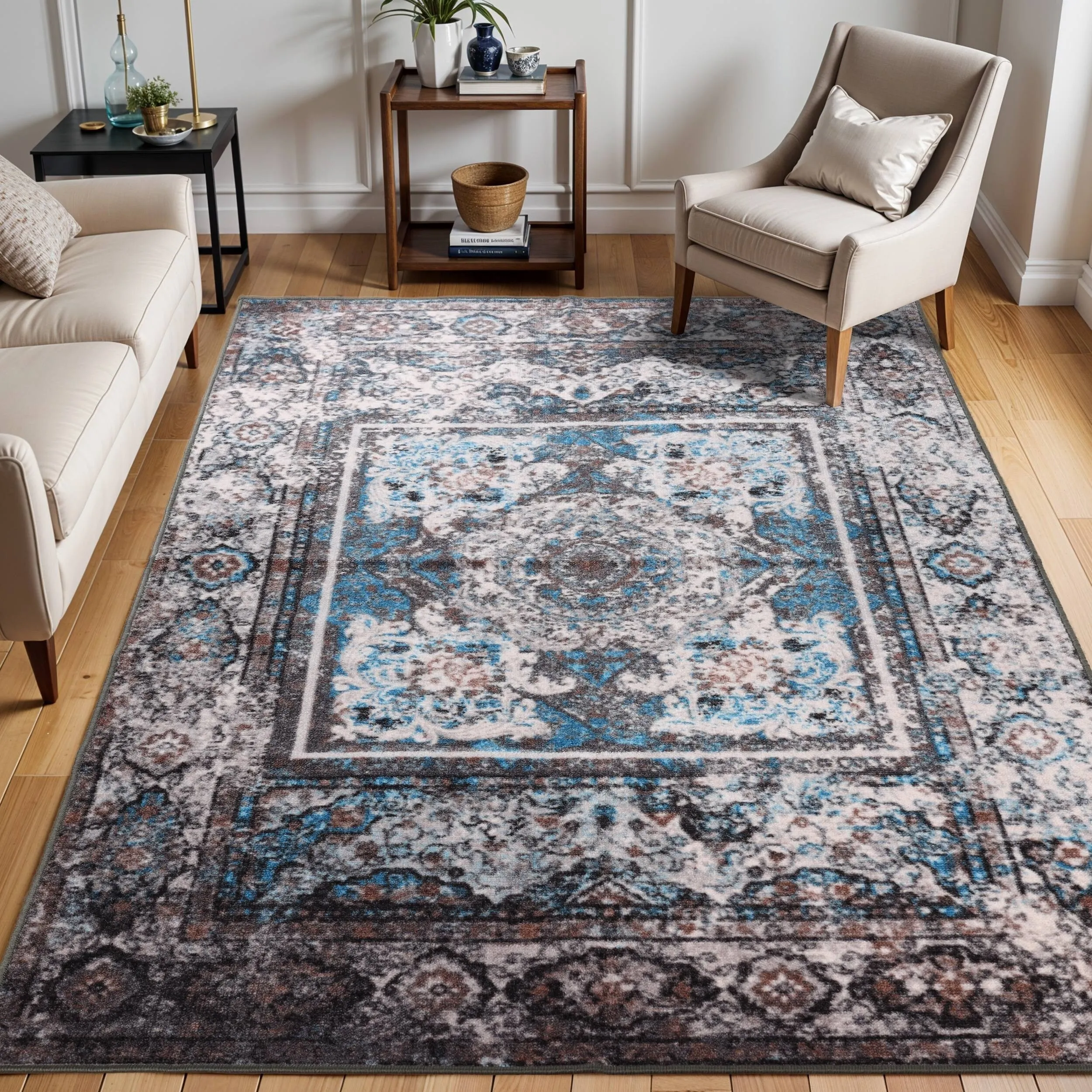 Superior Ezra Medallion Non-Slip Washable Indoor Runner or Area Rug