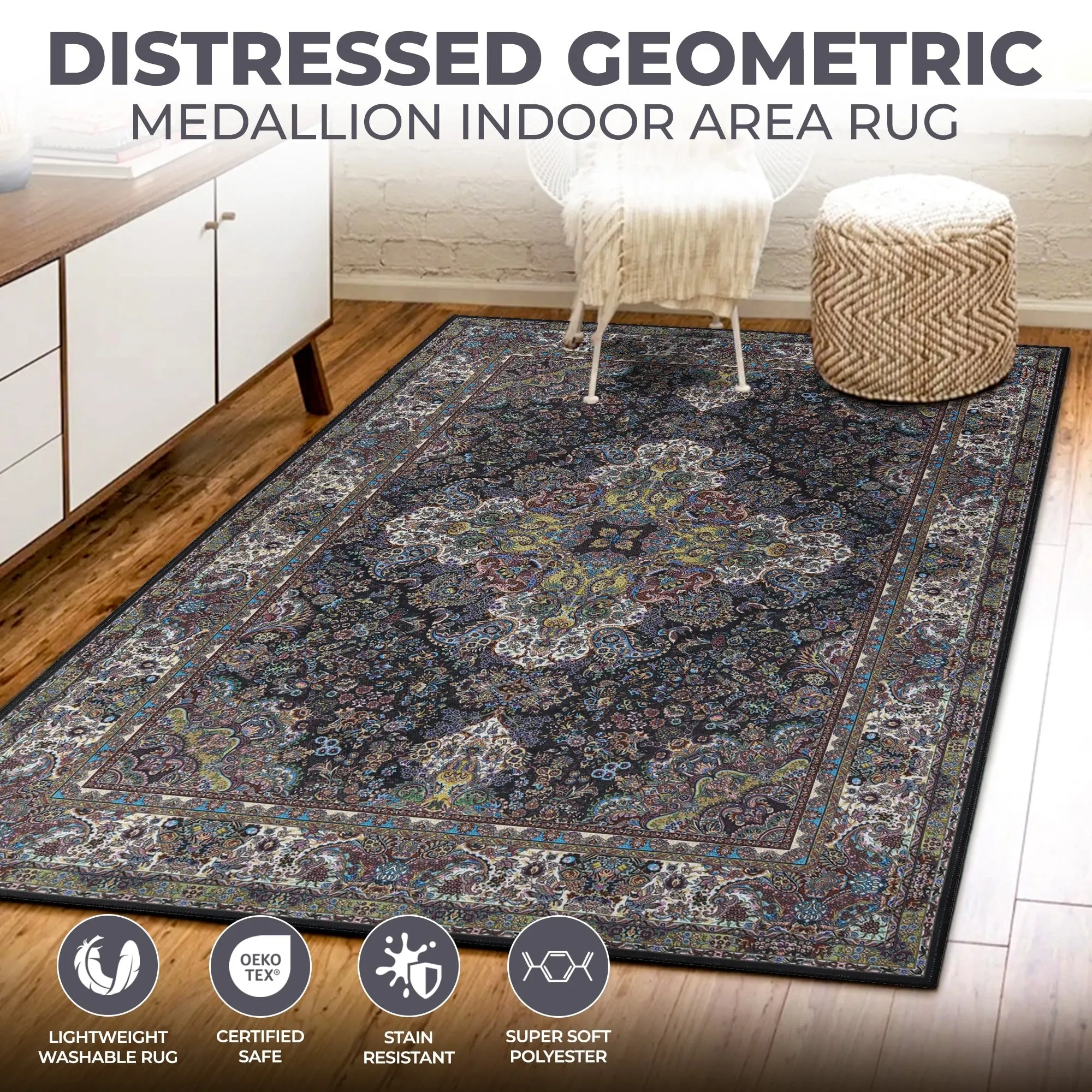 Superior Flamingo Medallion Machine Washable Indoor Area Rug or Runner