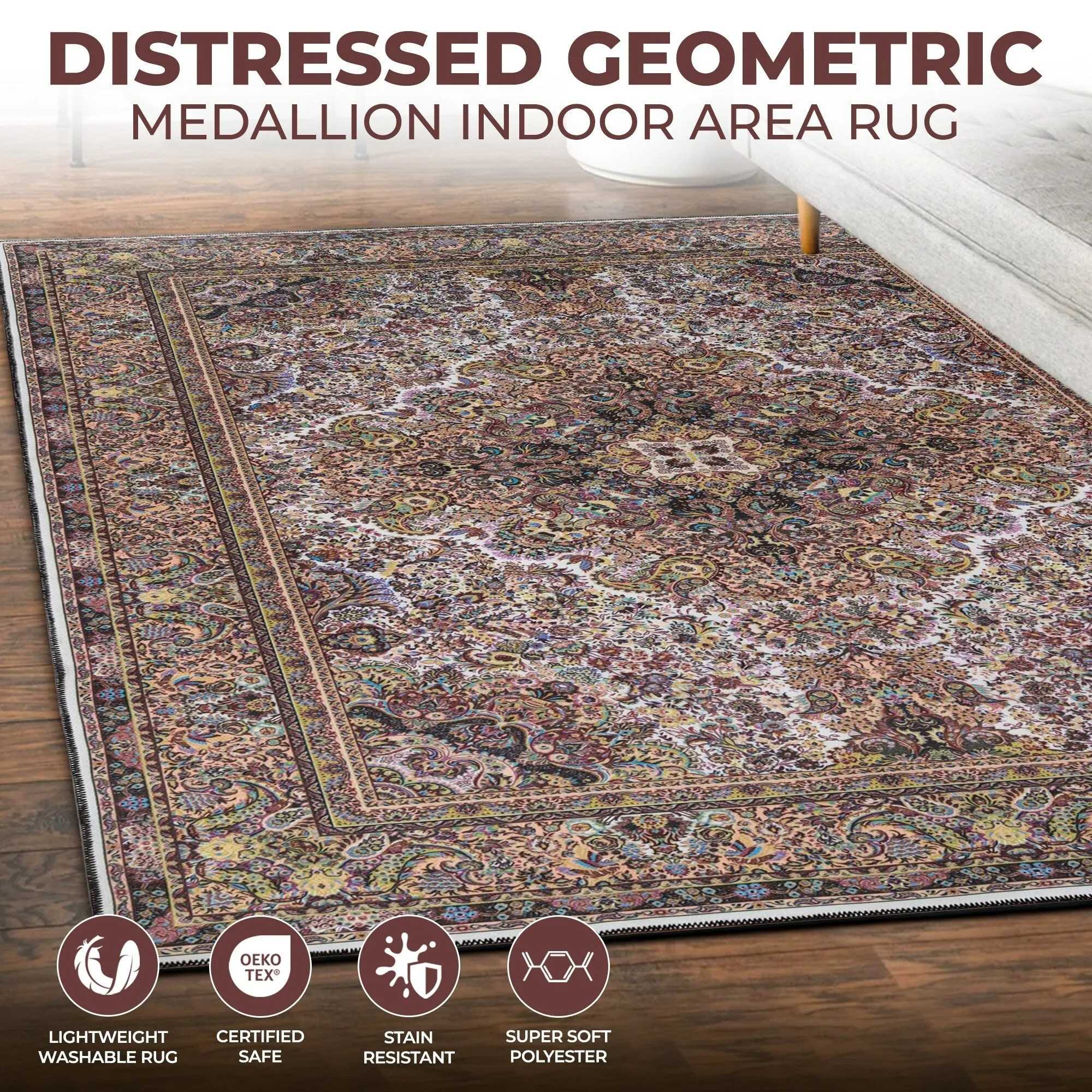 Superior Flamingo Medallion Machine Washable Indoor Area Rug or Runner