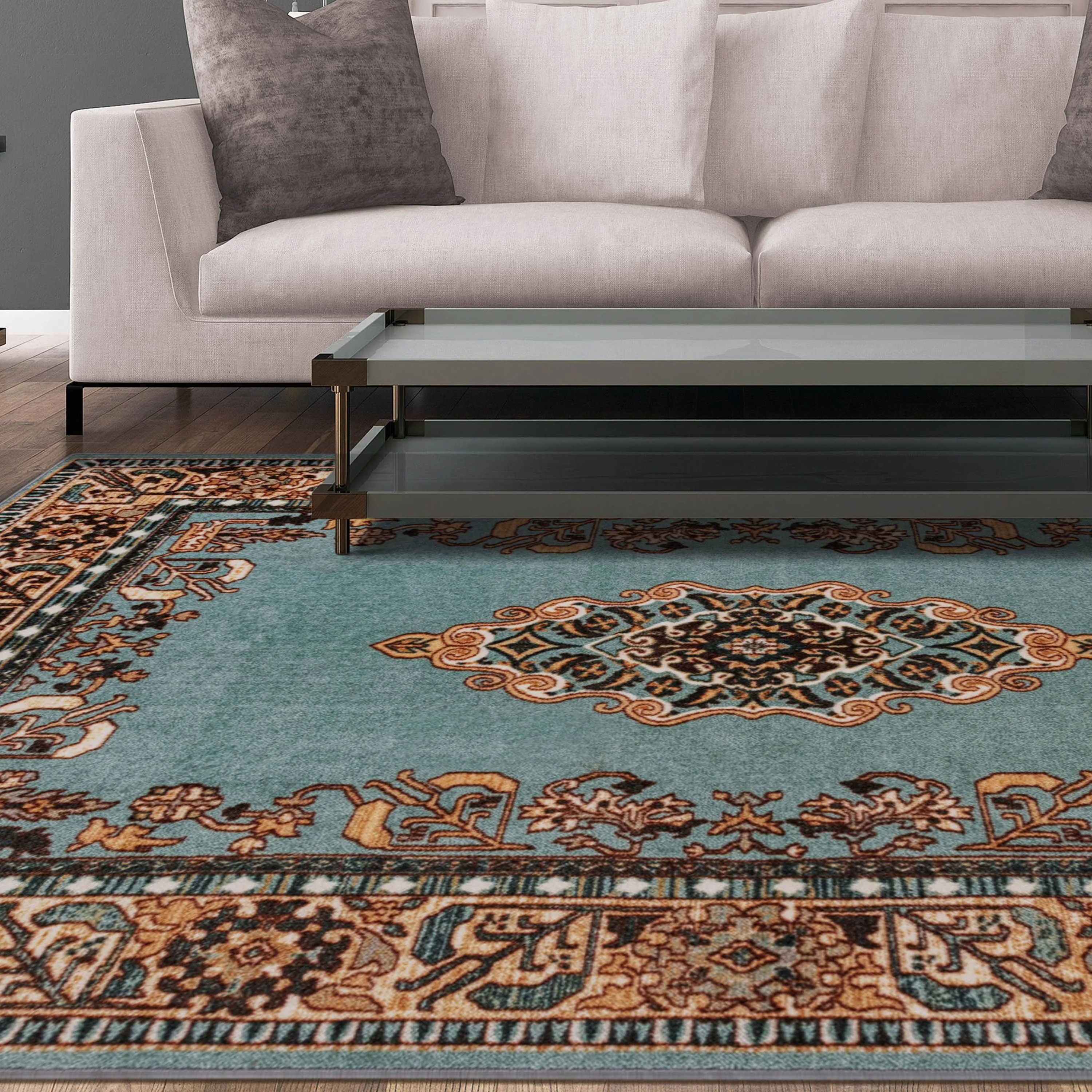 Superior Floral Scroll Medallion Washable Indoor Runner or Area Rug