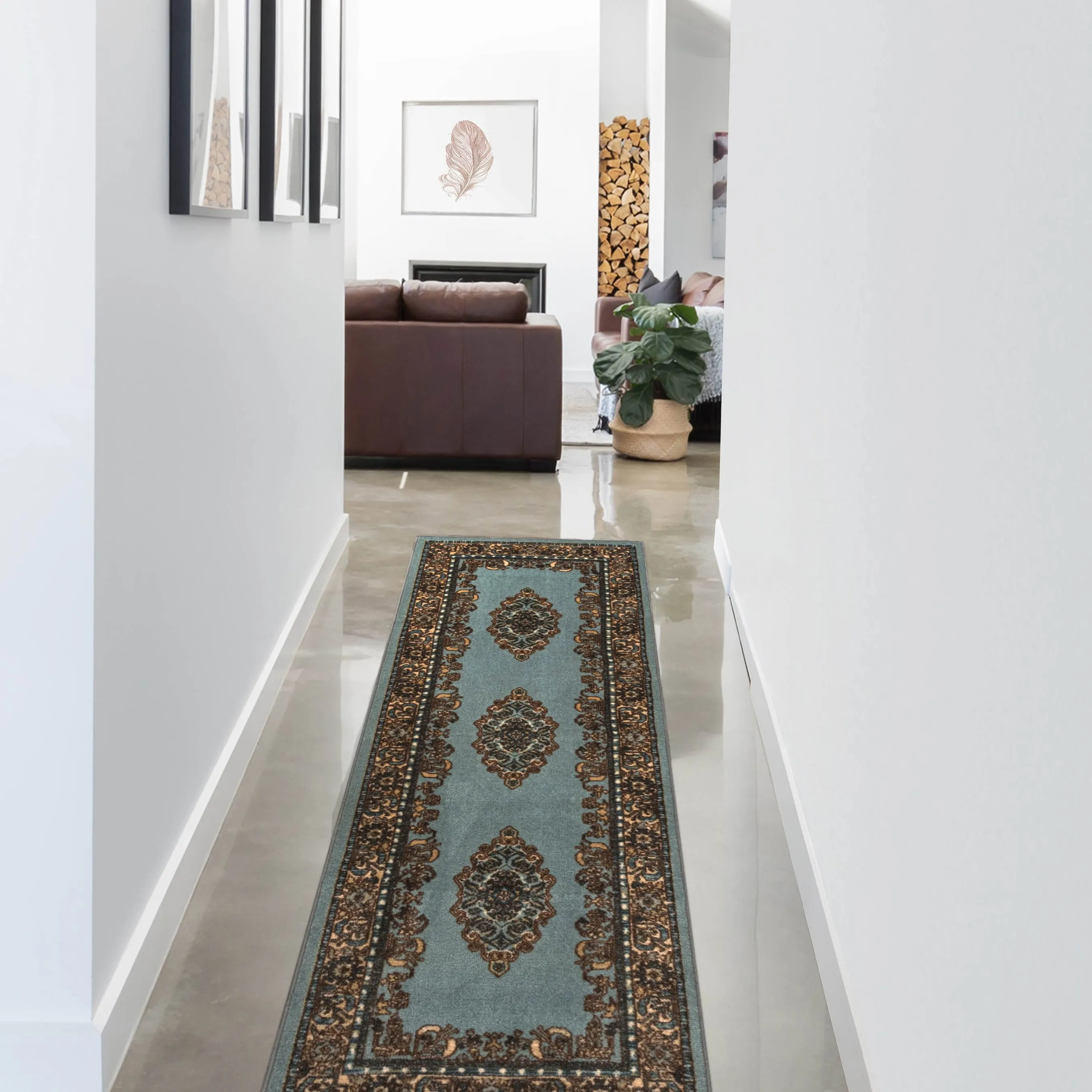 Superior Floral Scroll Medallion Washable Indoor Runner or Area Rug