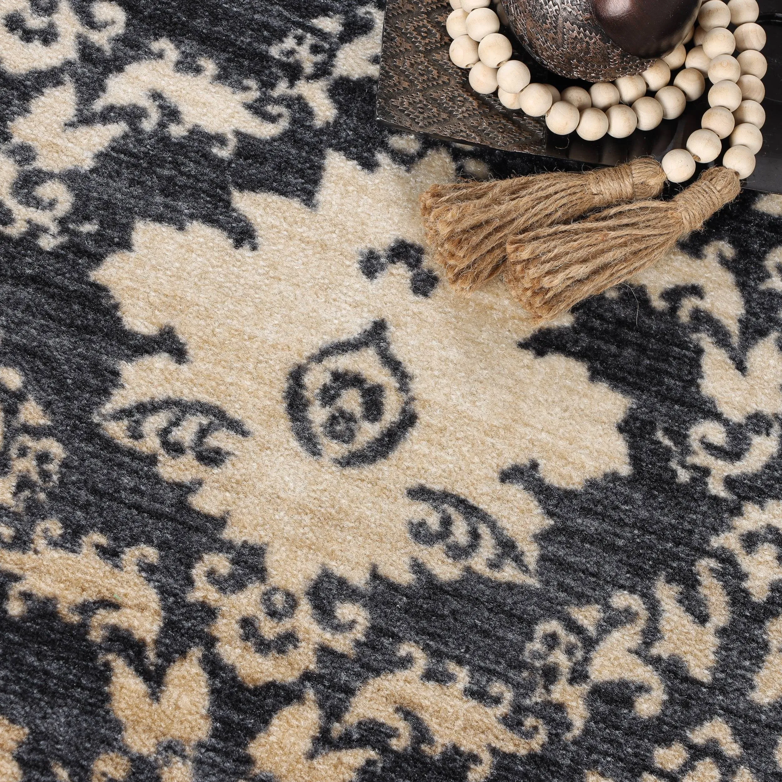 Superior Geneva Medallion Scroll Non-Slip Washable Indoor Runner or Area Rug