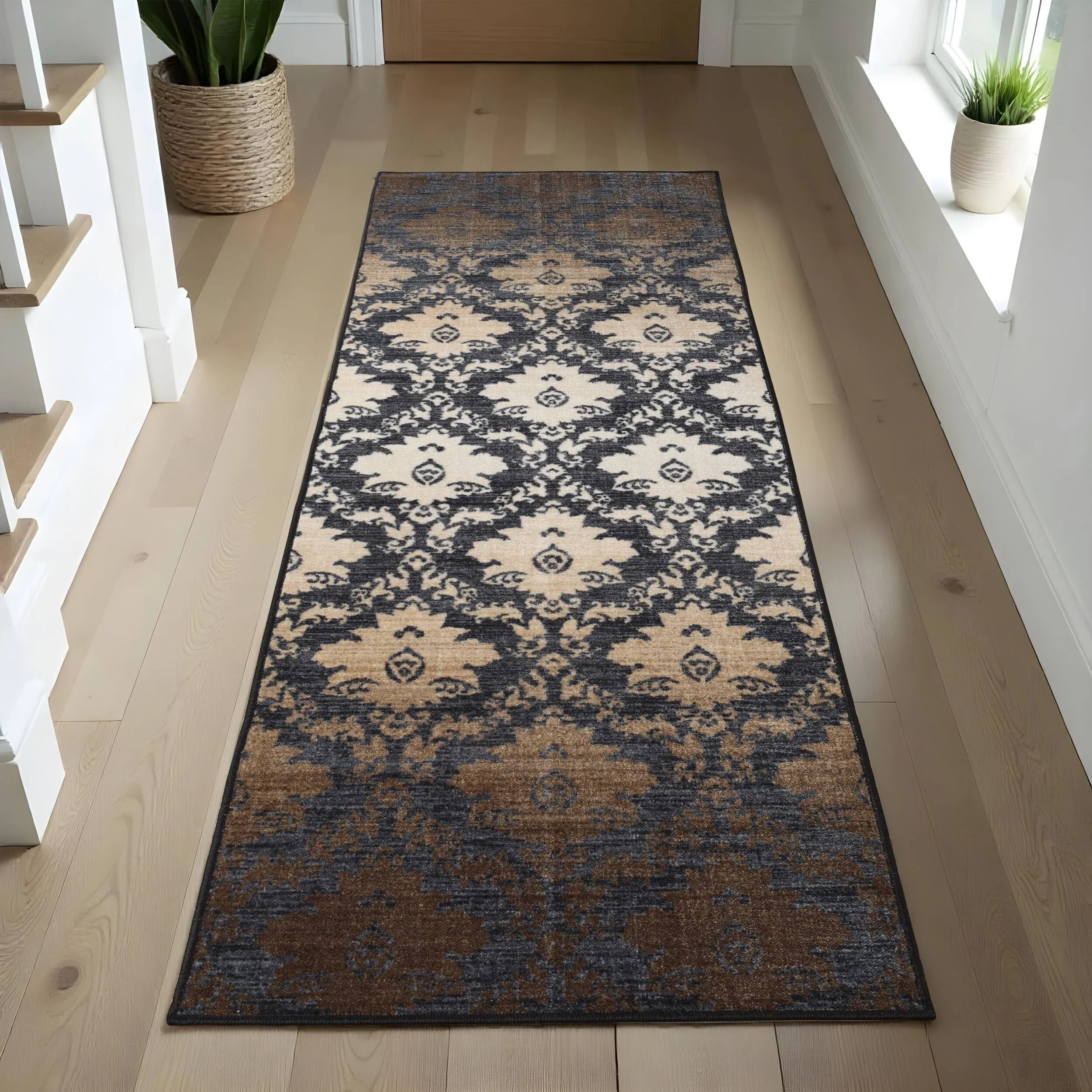 Superior Geneva Medallion Scroll Non-Slip Washable Indoor Runner or Area Rug