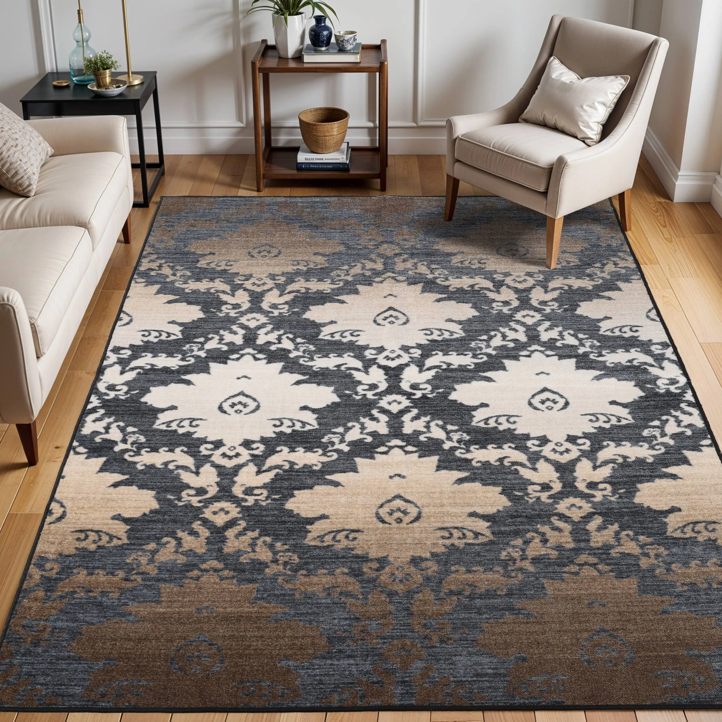 Superior Geneva Medallion Scroll Non-Slip Washable Indoor Runner or Area Rug