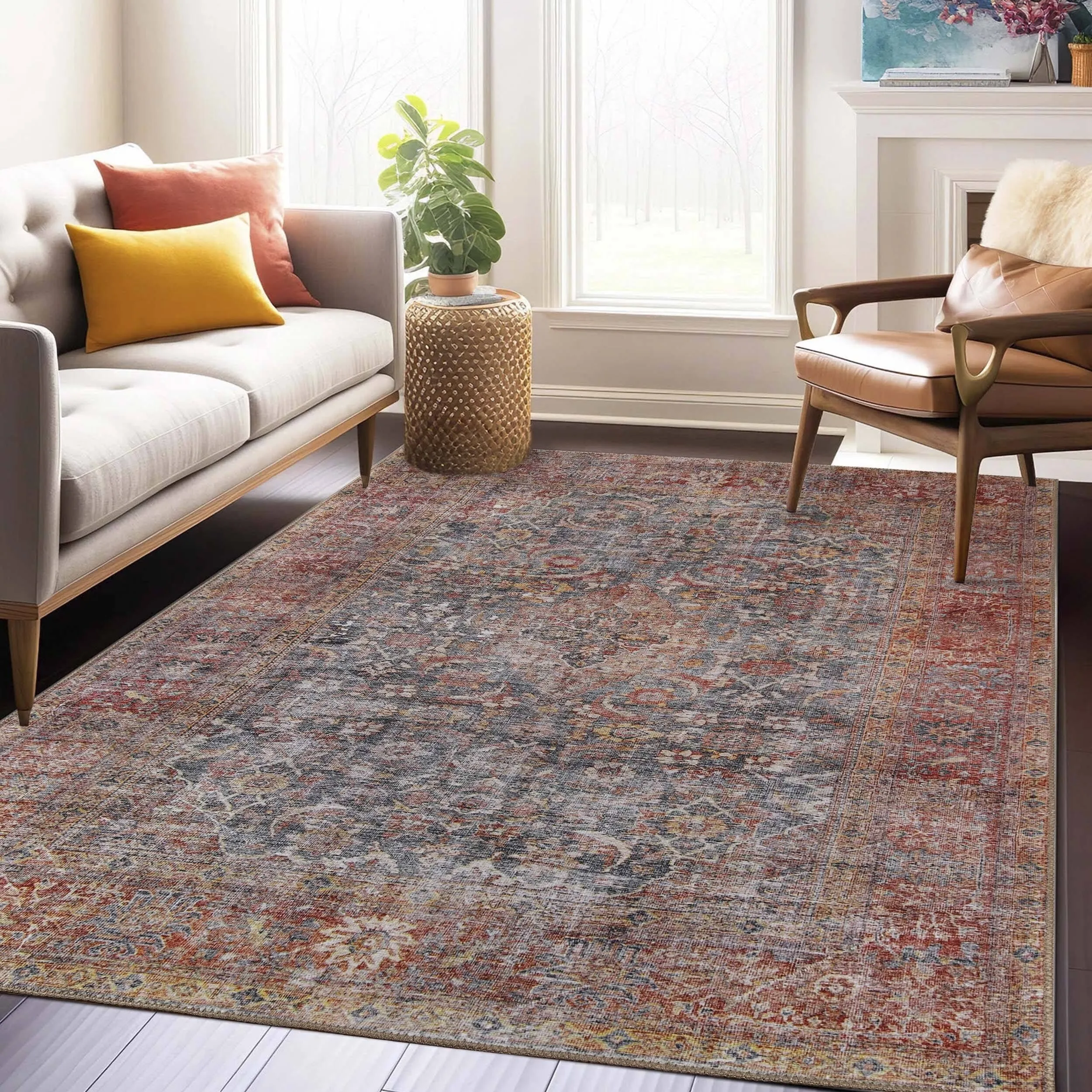 Superior Huda Distressed Rustic Oriental Medallion Indoor Area Rug