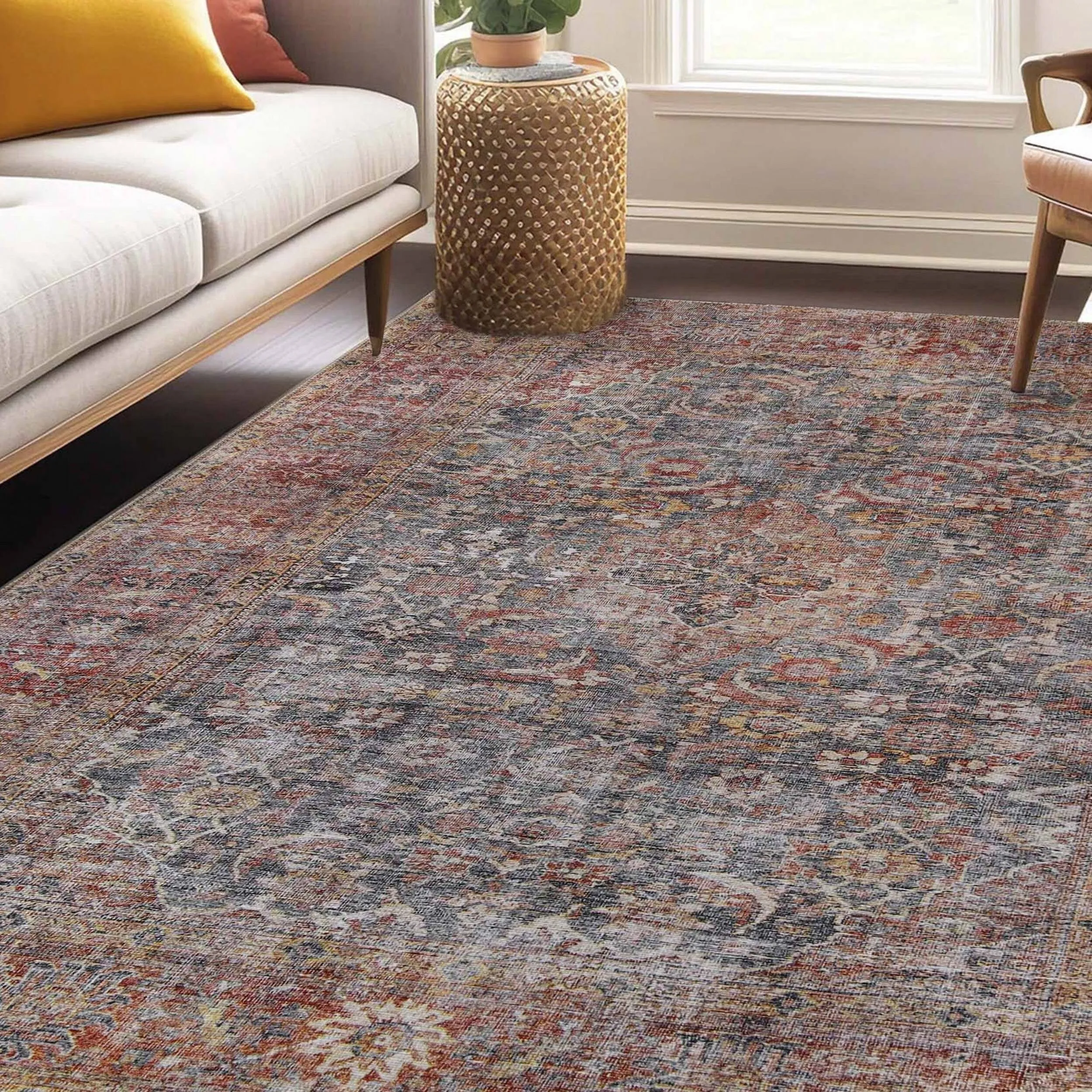 Superior Huda Distressed Rustic Oriental Medallion Indoor Area Rug