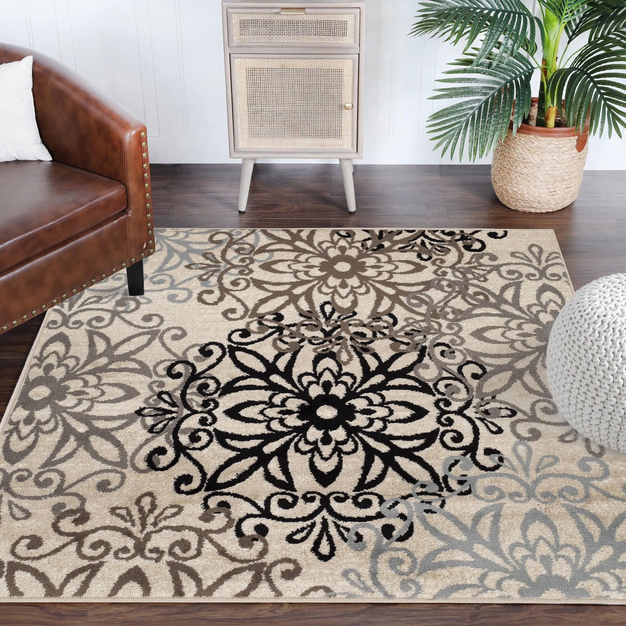 Superior Leigh Traditional Floral Scroll Indoor Runner or Area Rug