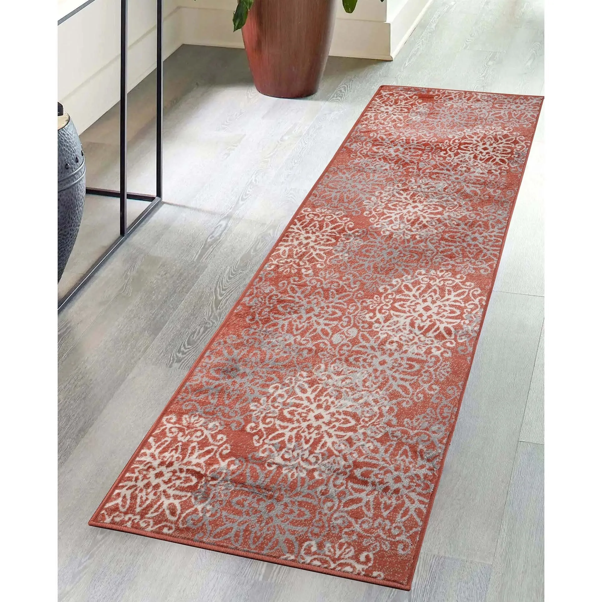 Superior Leigh Traditional Floral Scroll Indoor Runner or Area Rug