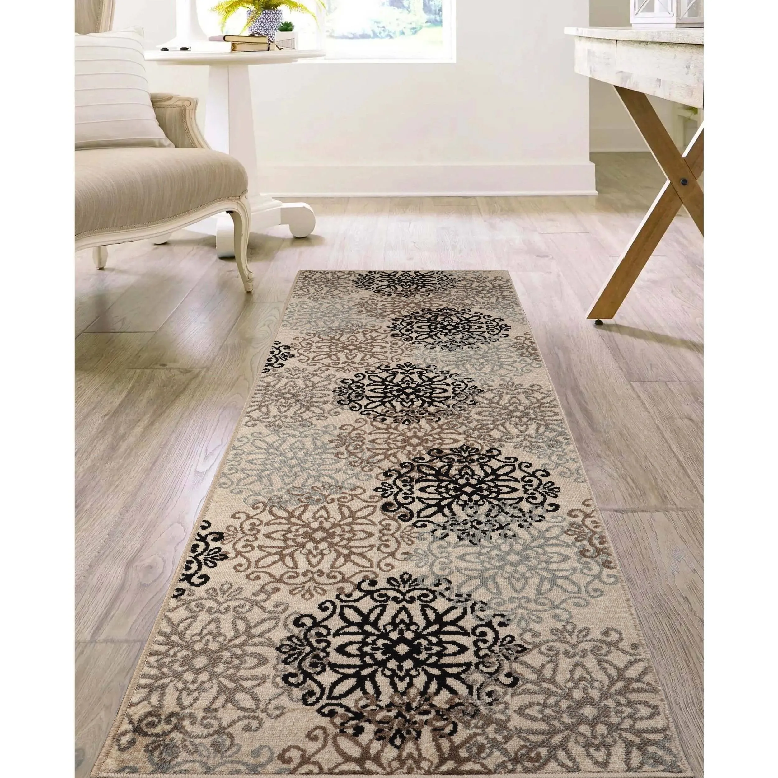 Superior Leigh Traditional Floral Scroll Indoor Runner or Area Rug
