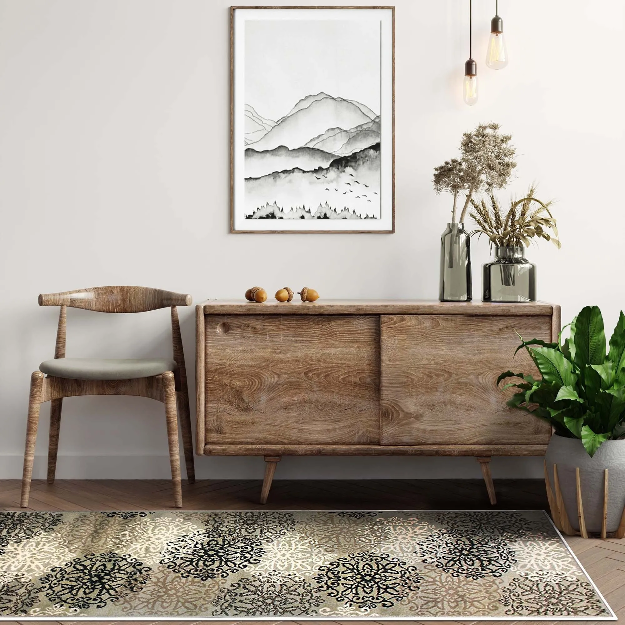 Superior Leigh Traditional Floral Scroll Indoor Runner or Area Rug