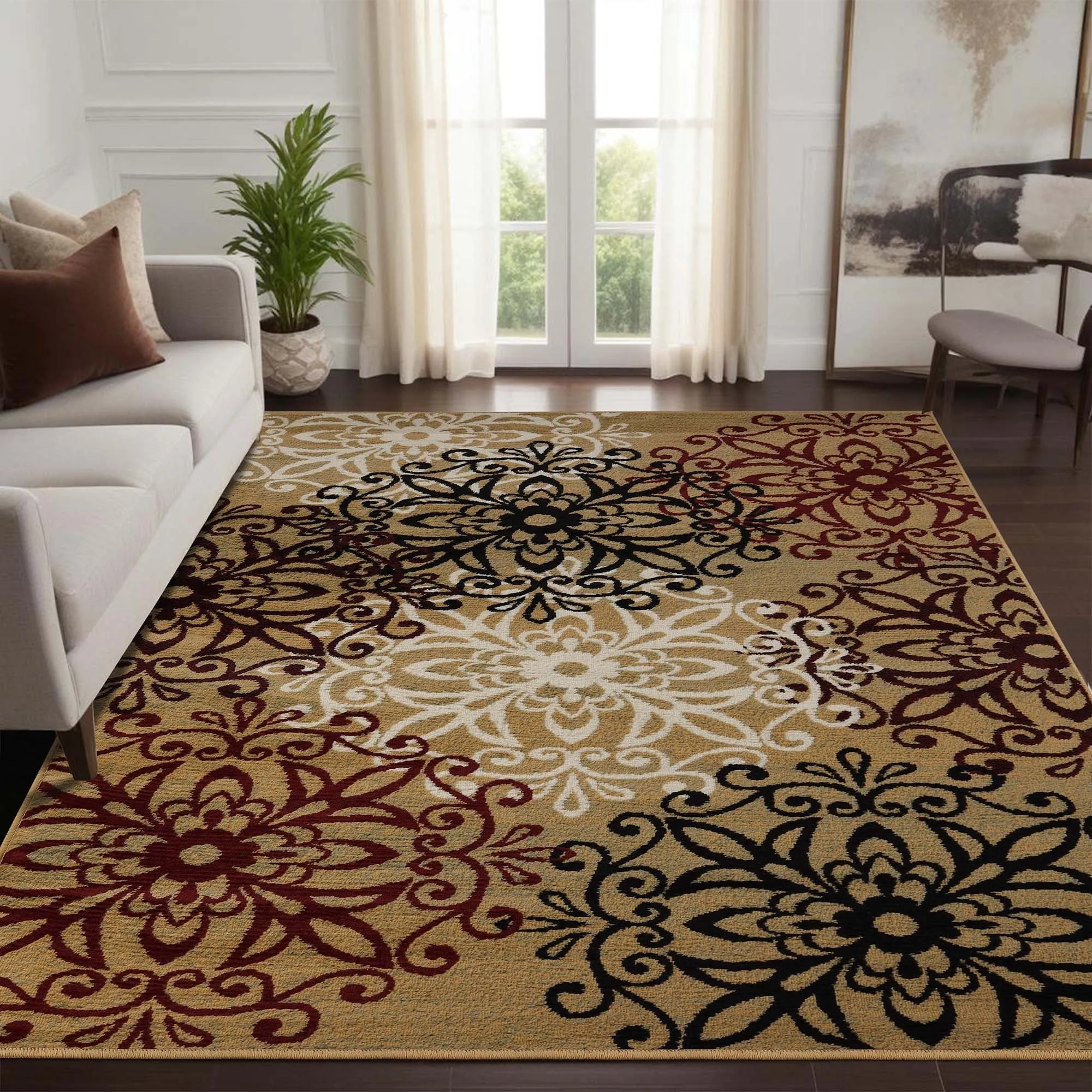 Superior Leigh Traditional Floral Scroll Indoor Runner or Area Rug
