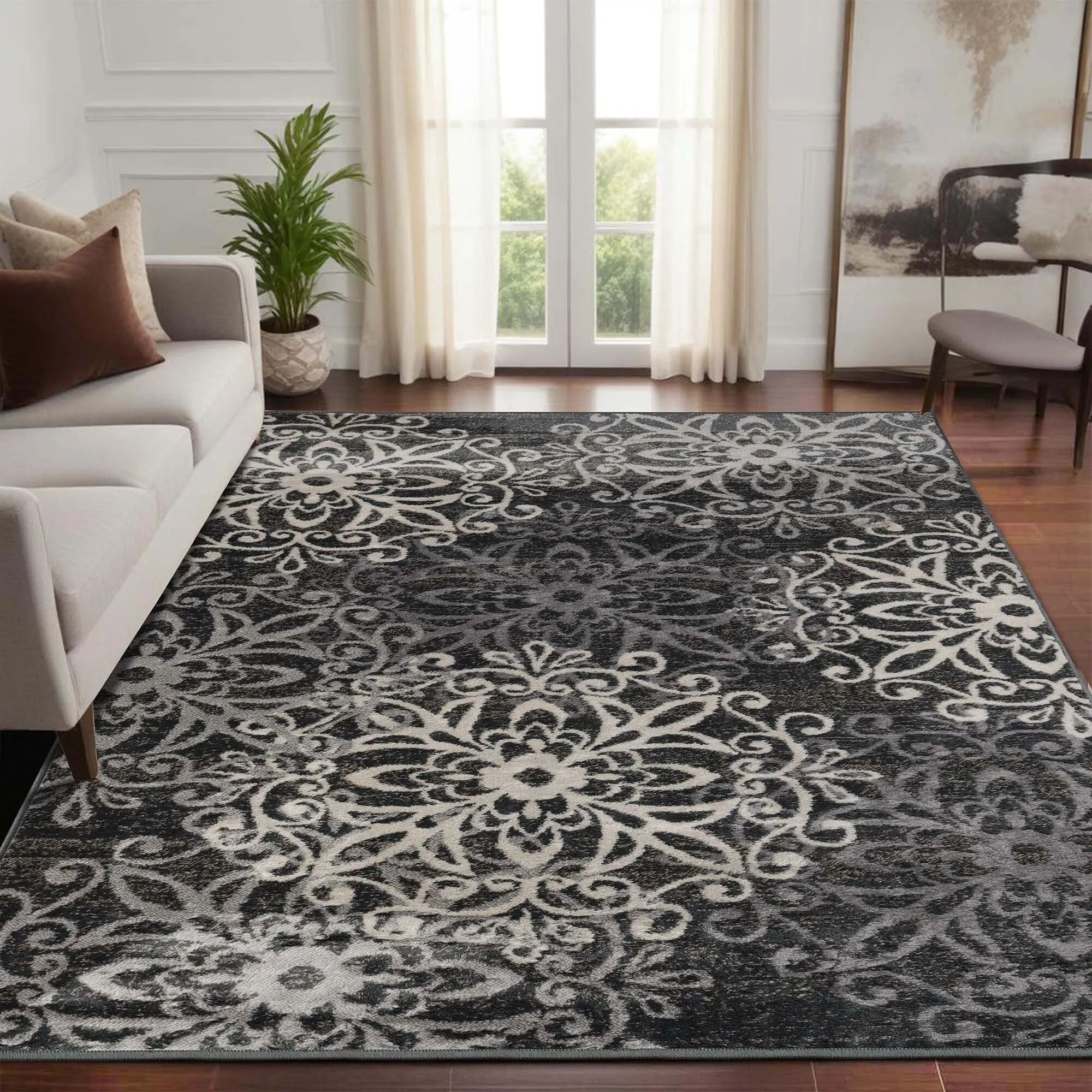 Superior Leigh Traditional Floral Scroll Indoor Runner or Area Rug