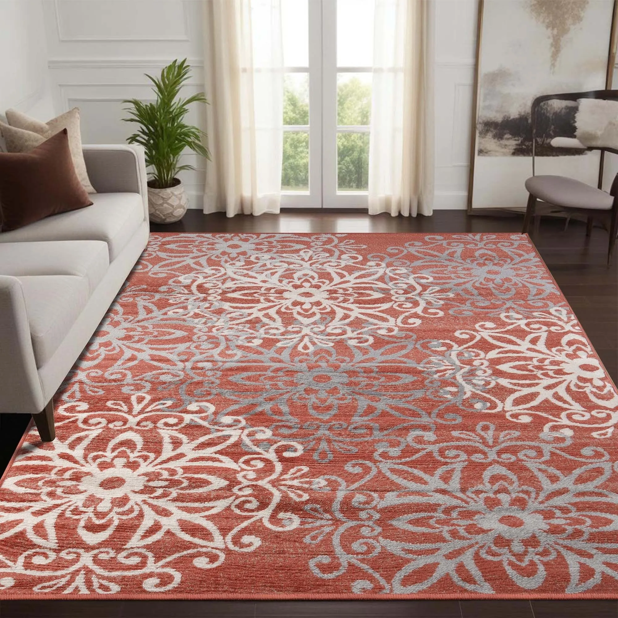 Superior Leigh Traditional Floral Scroll Indoor Runner or Area Rug