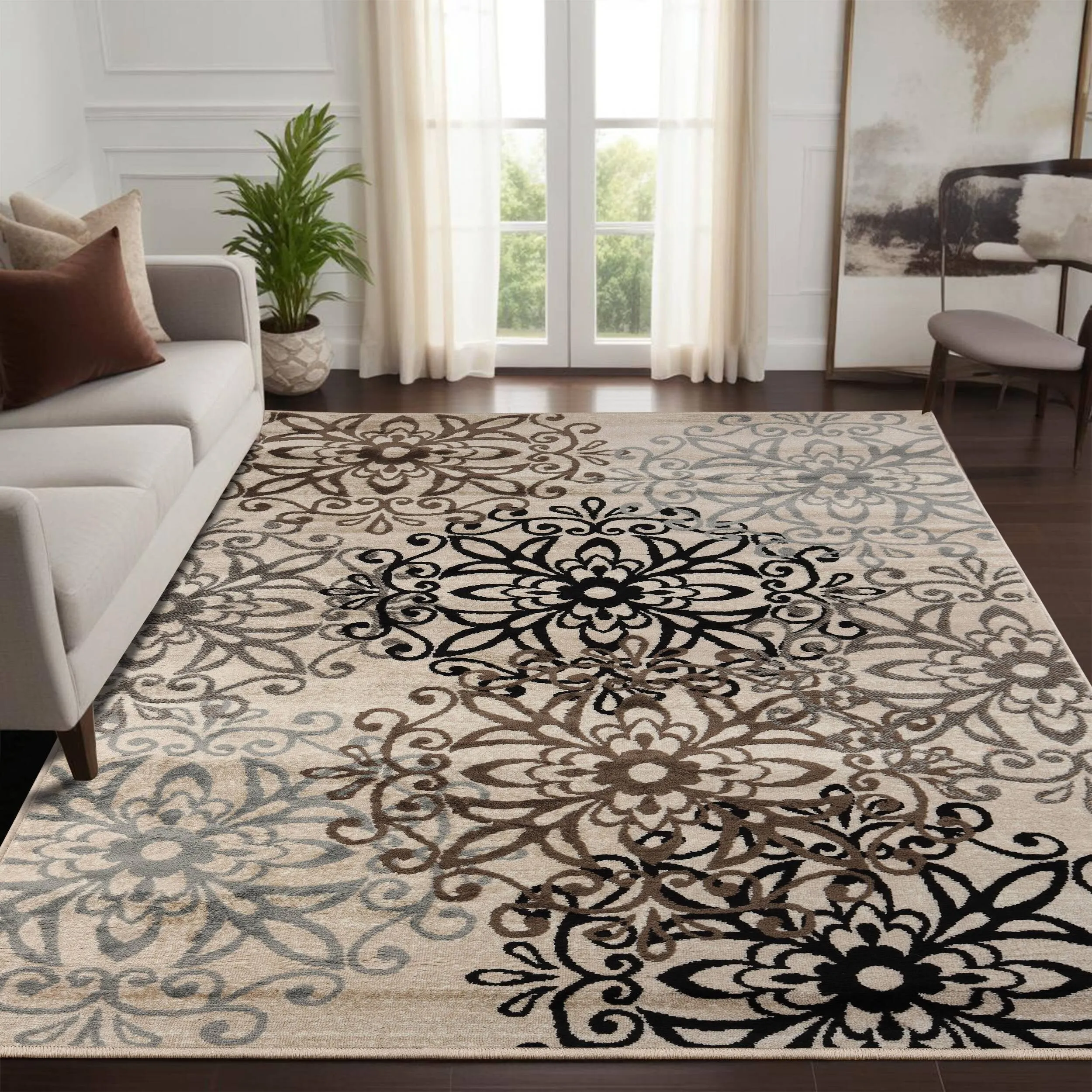 Superior Leigh Traditional Floral Scroll Indoor Runner or Area Rug