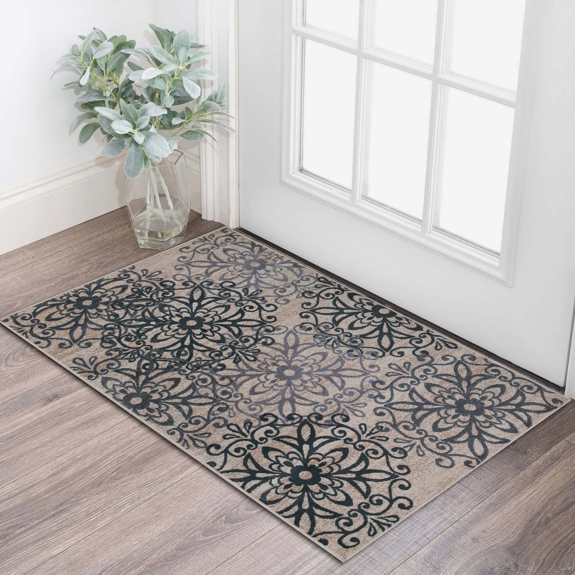 Superior Leigh Traditional Floral Scroll Indoor Runner or Area Rug