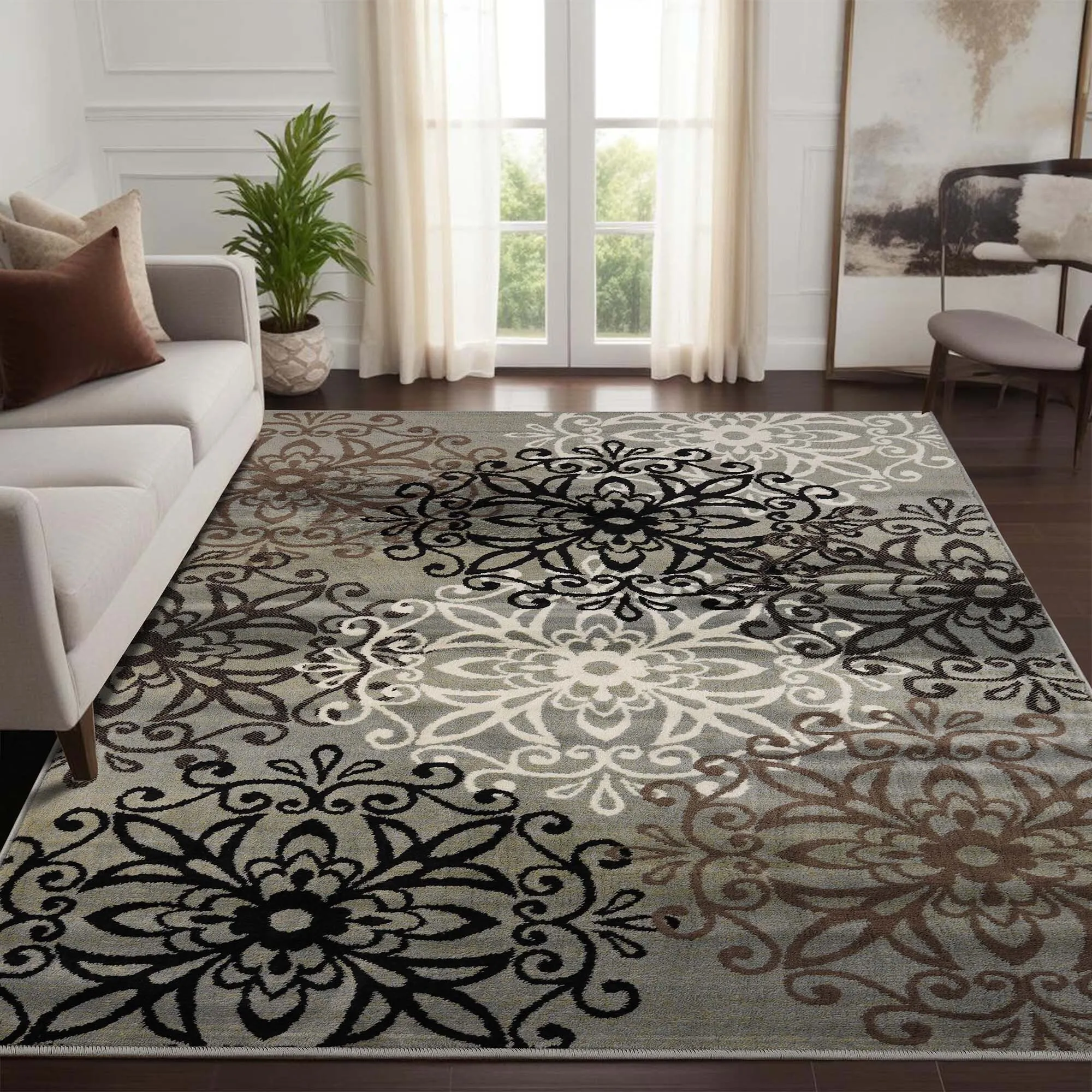Superior Leigh Traditional Floral Scroll Indoor Runner or Area Rug