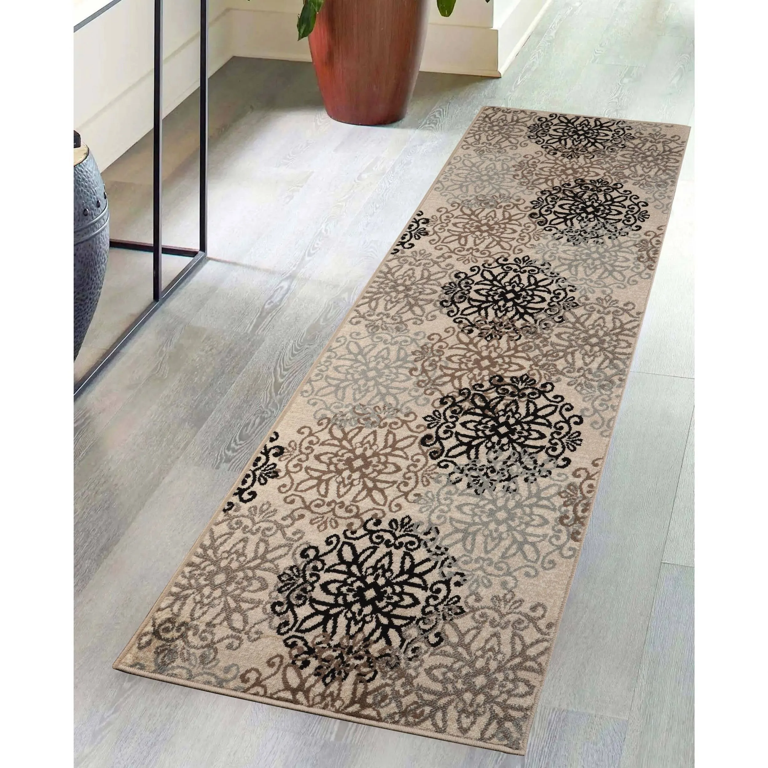 Superior Leigh Traditional Floral Scroll Indoor Runner or Area Rug