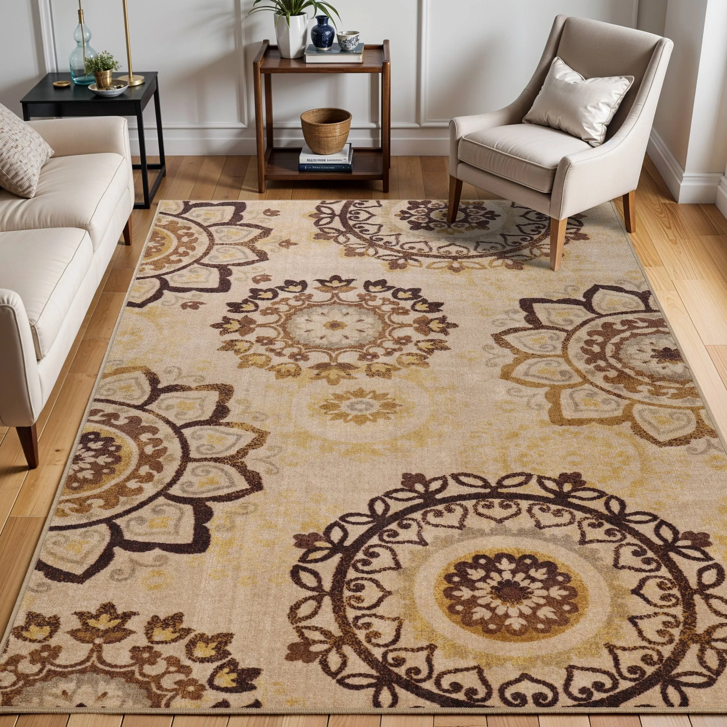 Superior Liena Medallion Non-Slip Washable Indoor Runner or Area Rug