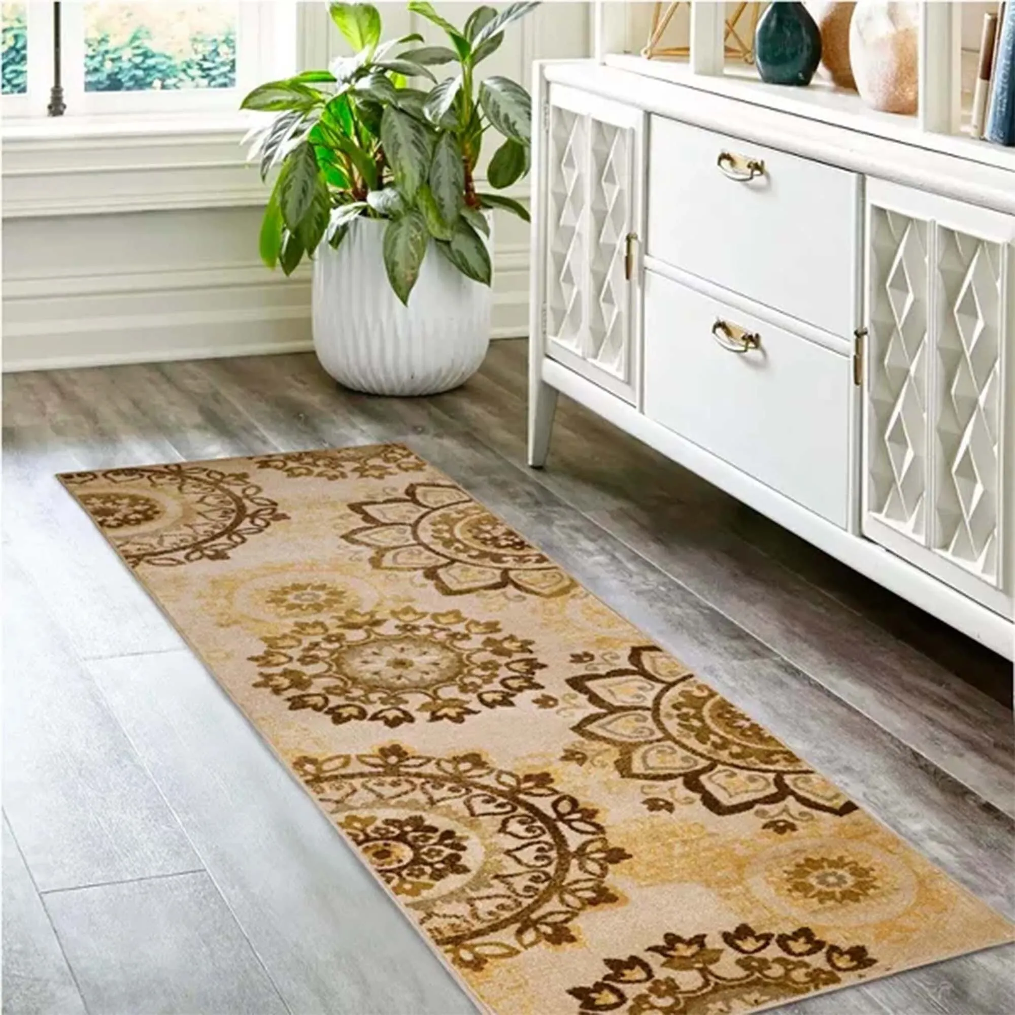 Superior Liena Medallion Non-Slip Washable Indoor Runner or Area Rug