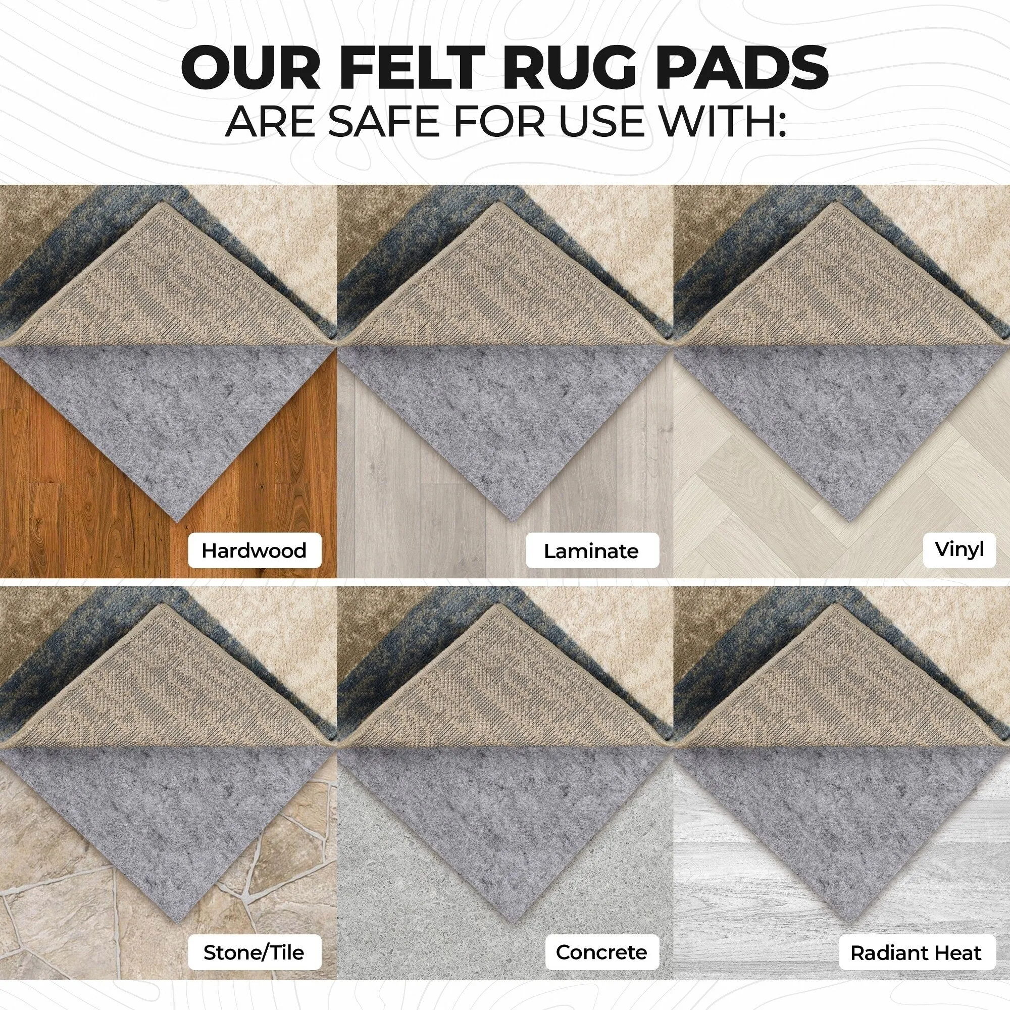 Superior Lima Non-Slip Floor Protector Felt Rubber Indoor Area Rug Pad - Neutral Grey