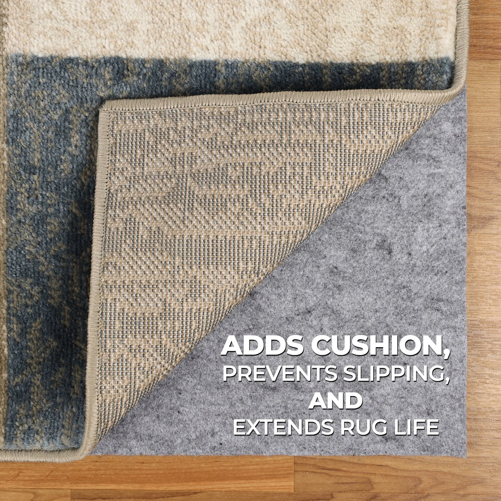 Superior Lima Non-Slip Floor Protector Felt Rubber Indoor Area Rug Pad - Neutral Grey