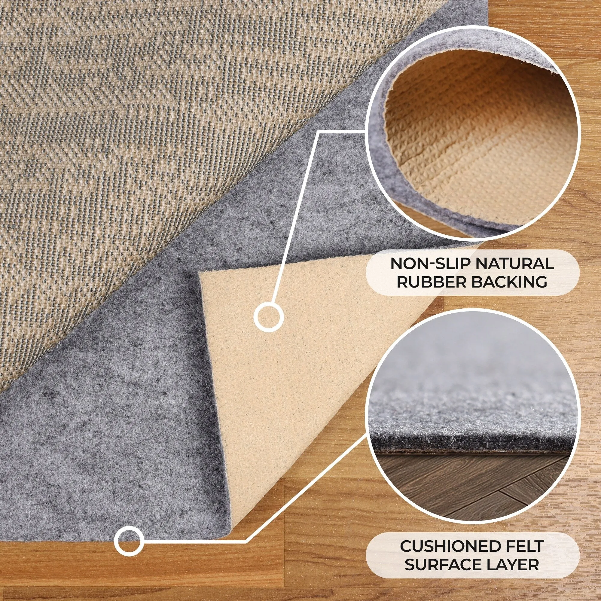 Superior Lima Non-Slip Floor Protector Felt Rubber Indoor Area Rug Pad - Neutral Grey
