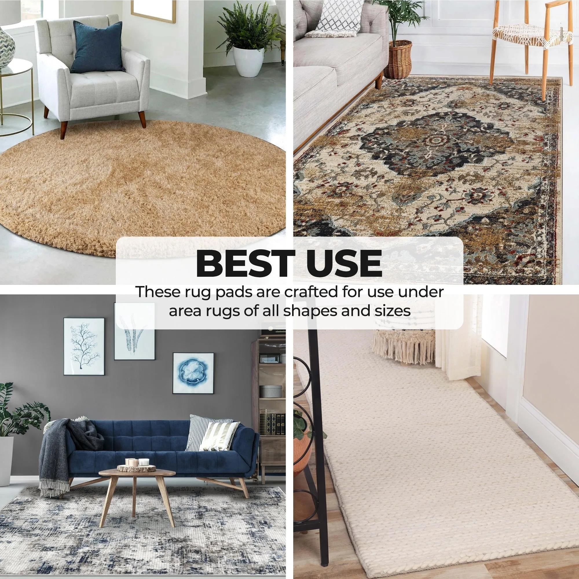 Superior Lima Non-Slip Floor Protector Felt Rubber Indoor Area Rug Pad - Neutral Grey