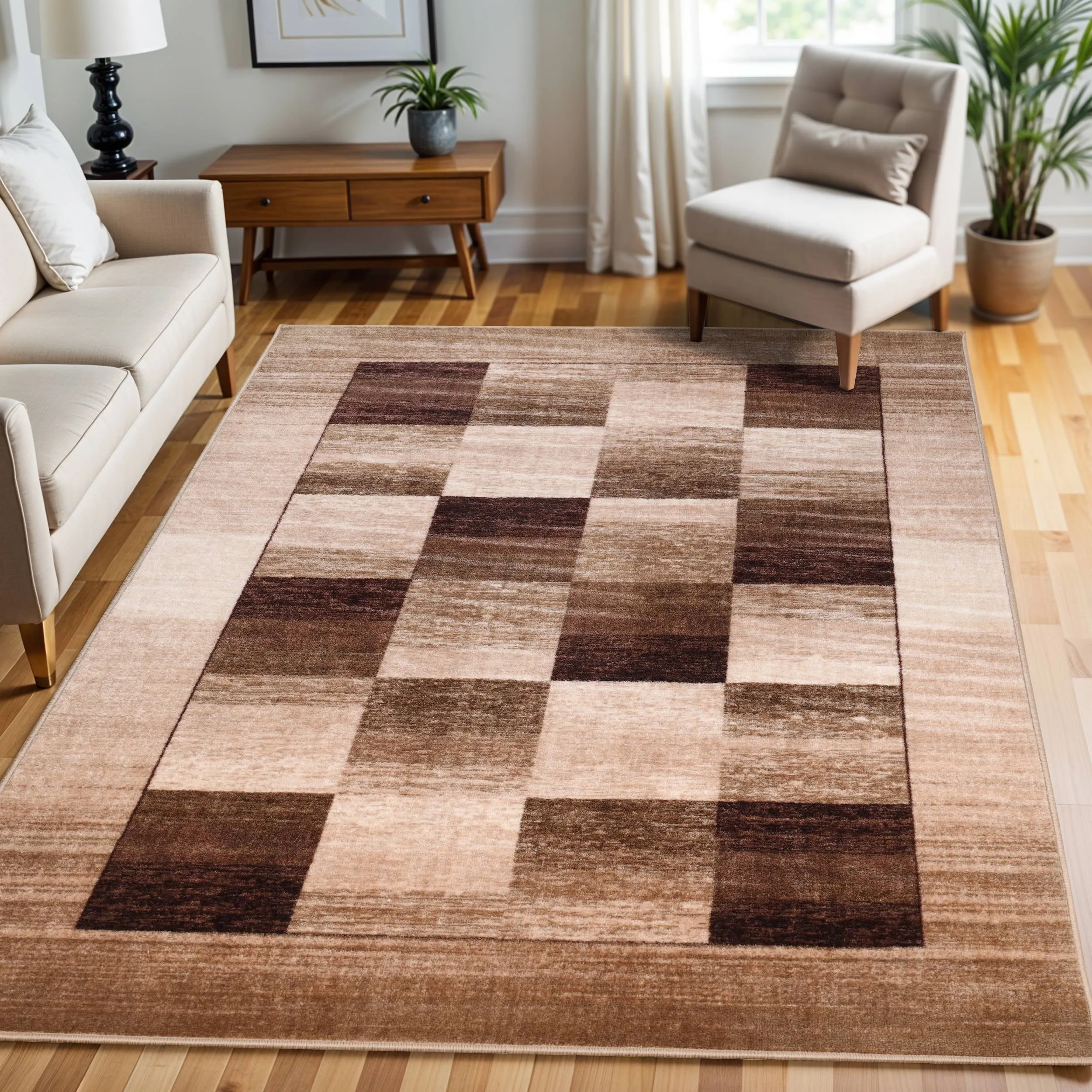 Superior Lockwood Color Block Non-Slip Washable Indoor Runner or Area Rug