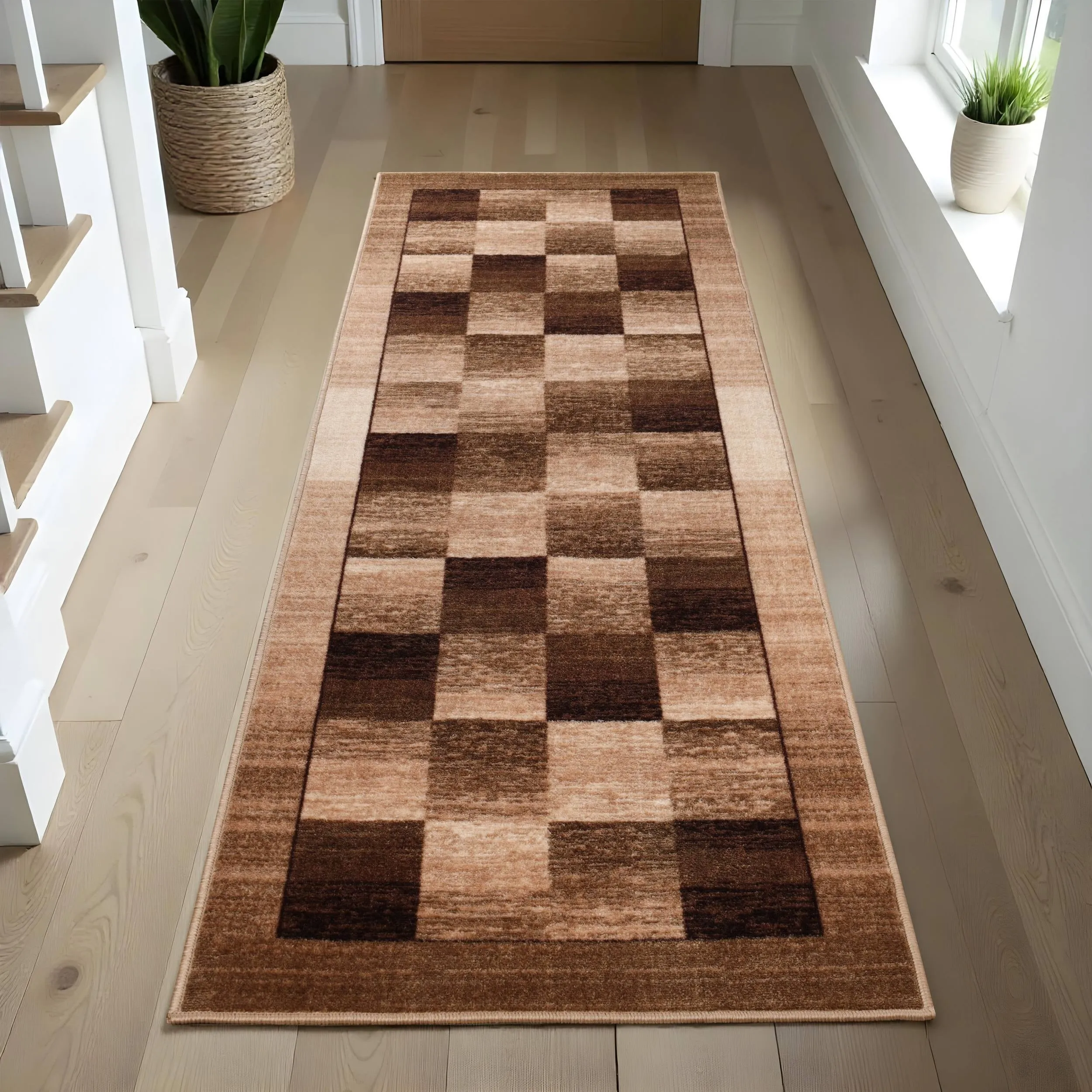 Superior Lockwood Color Block Non-Slip Washable Indoor Runner or Area Rug
