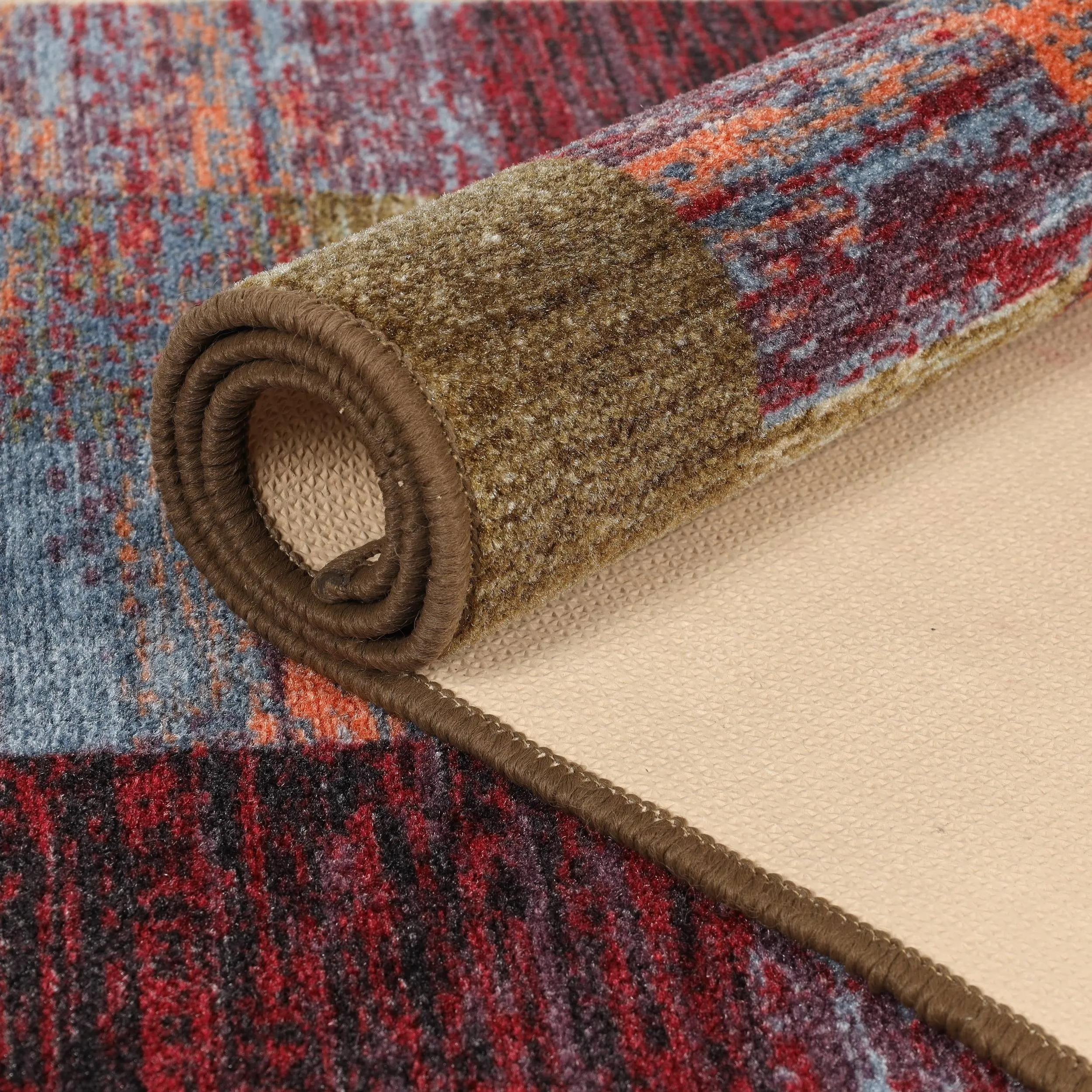Superior Lockwood Color Block Non-Slip Washable Indoor Runner or Area Rug