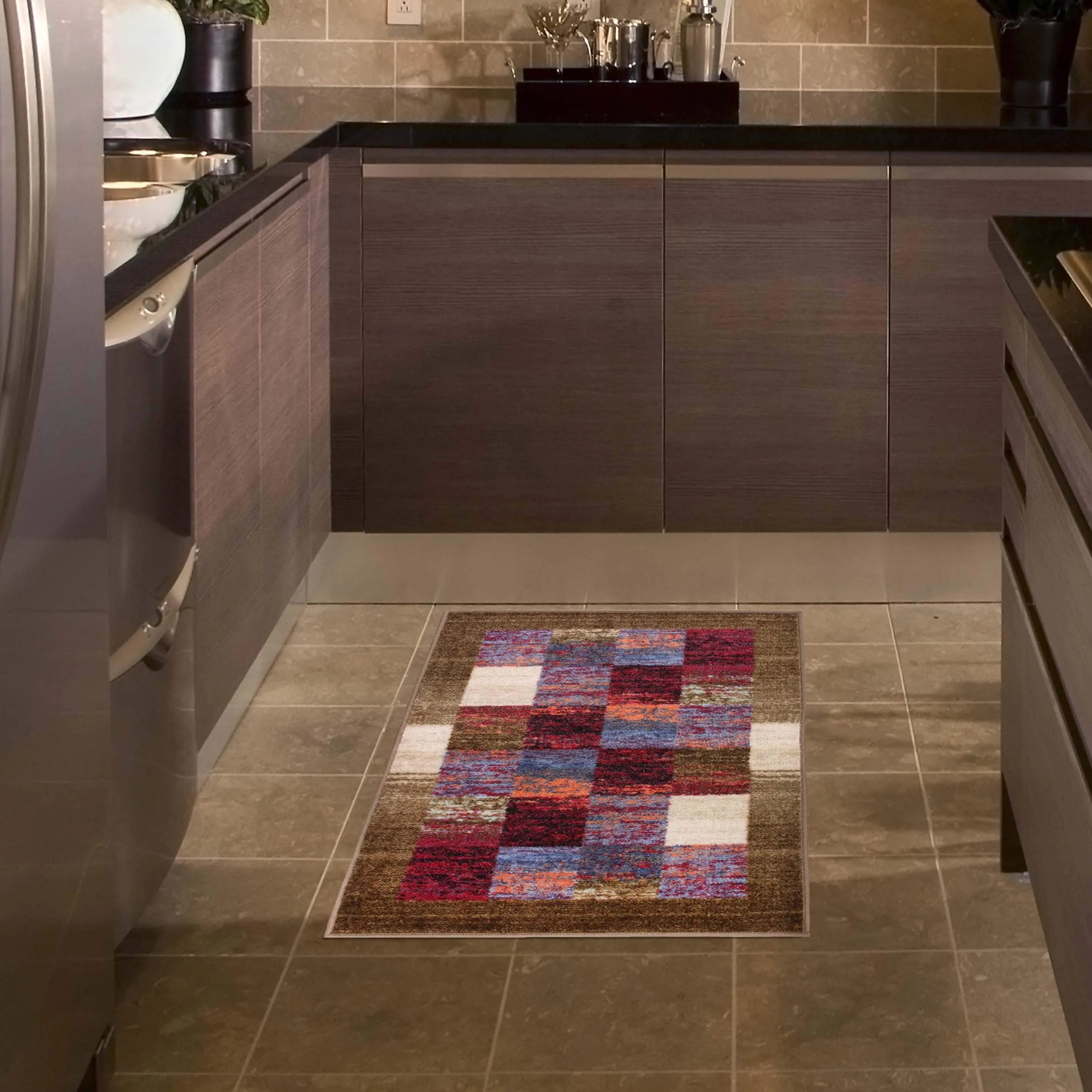 Superior Lockwood Color Block Non-Slip Washable Indoor Runner or Area Rug