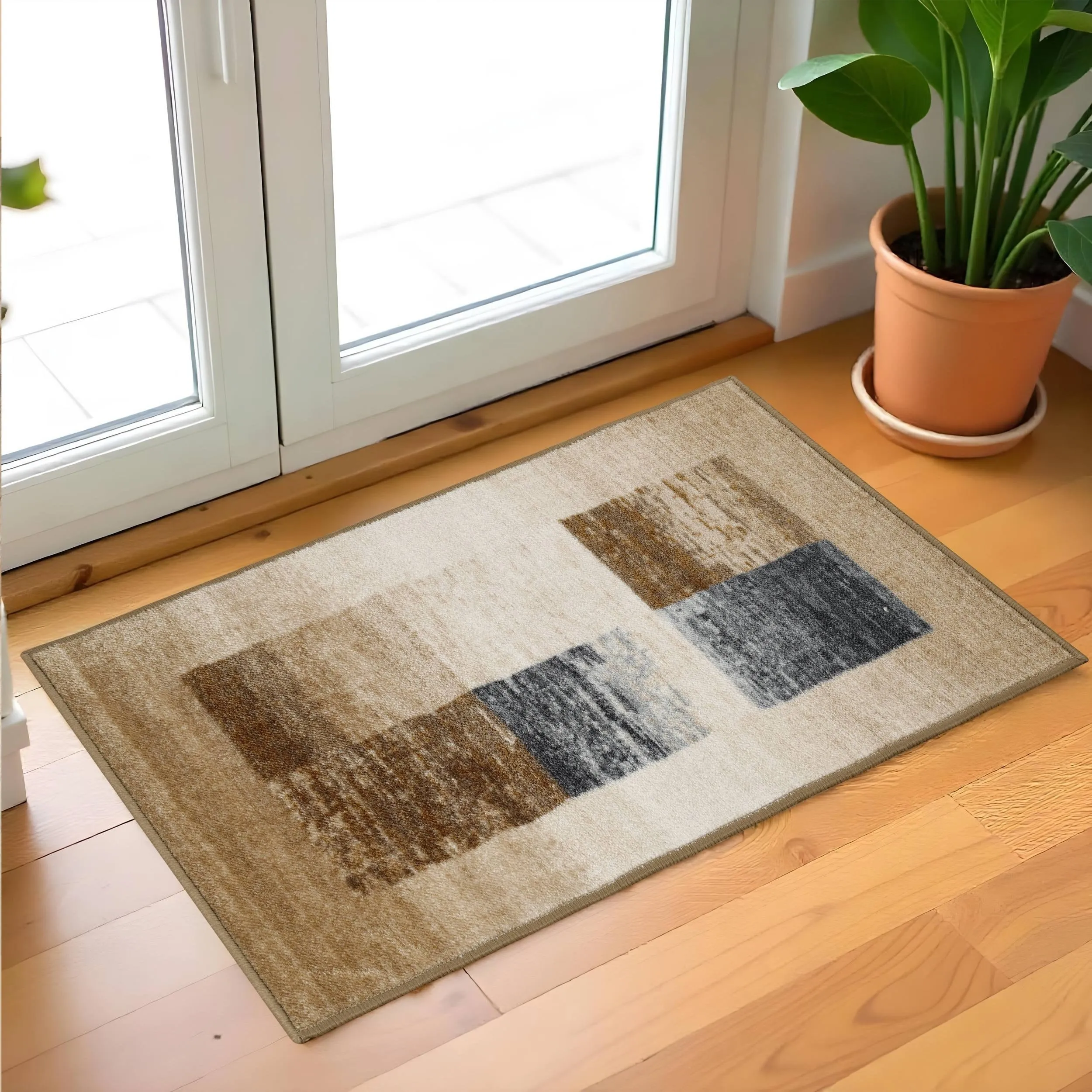 Superior Lockwood Color Block Non-Slip Washable Indoor Runner or Area Rug