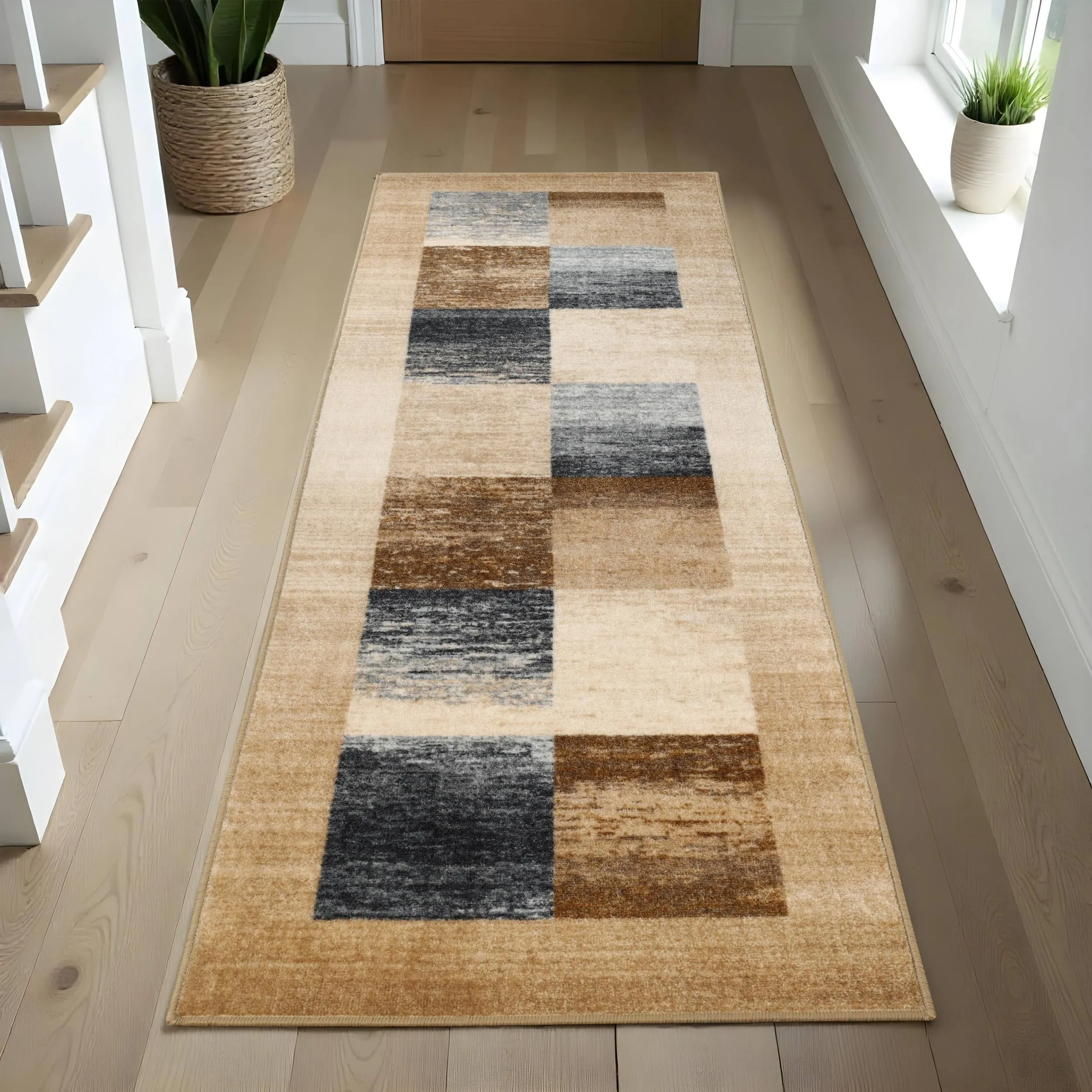 Superior Lockwood Color Block Non-Slip Washable Indoor Runner or Area Rug