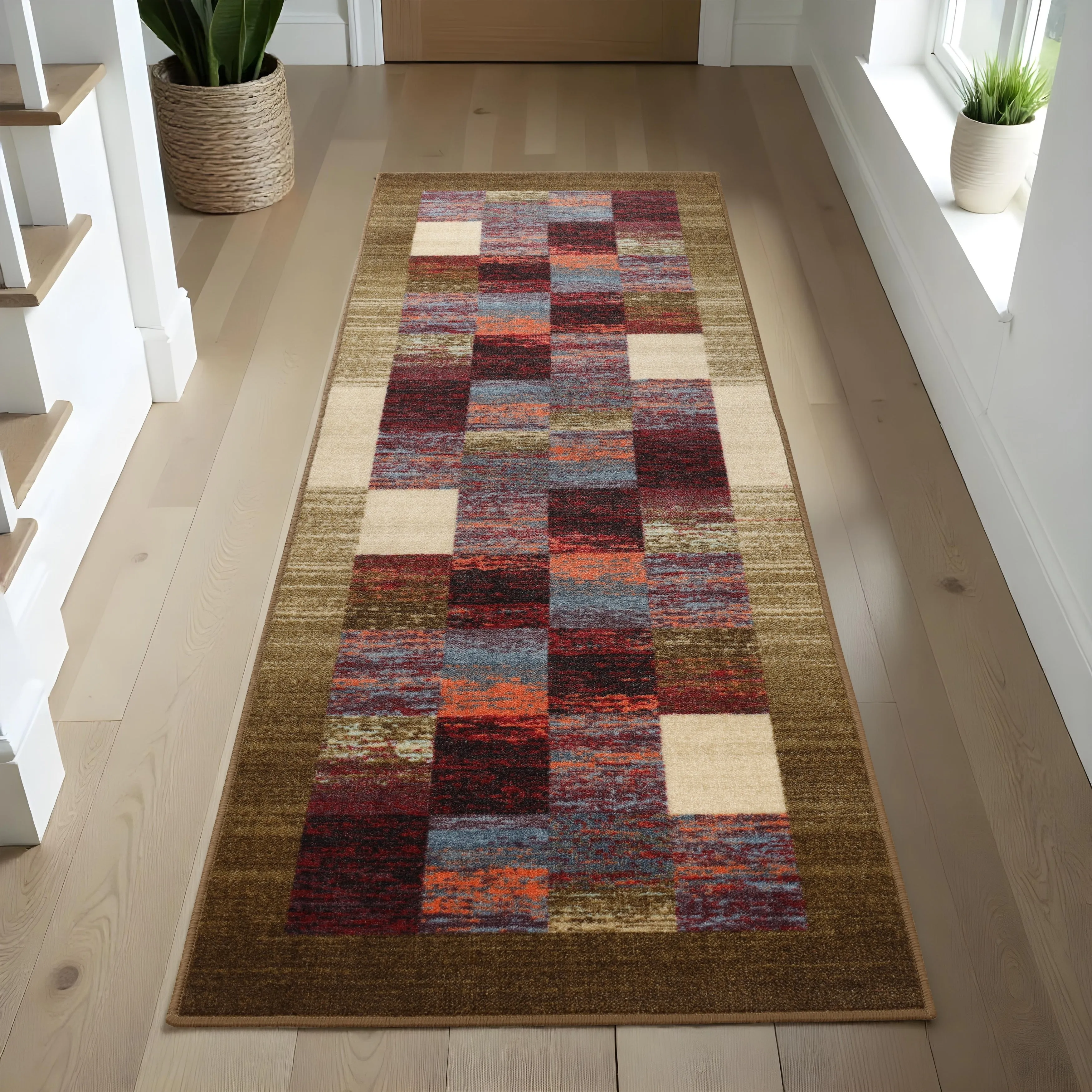 Superior Lockwood Color Block Non-Slip Washable Indoor Runner or Area Rug