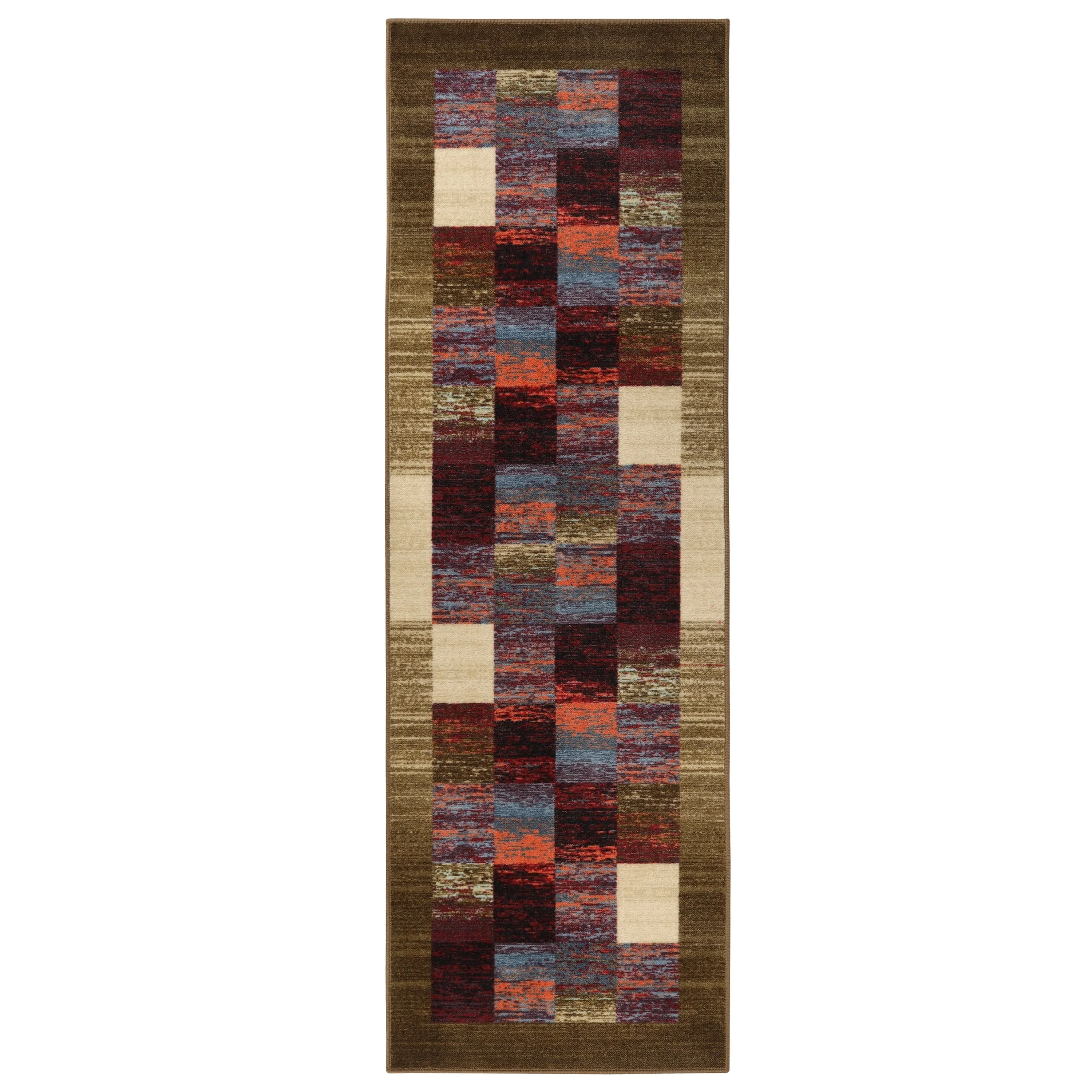 Superior Lockwood Color Block Non-Slip Washable Indoor Runner or Area Rug
